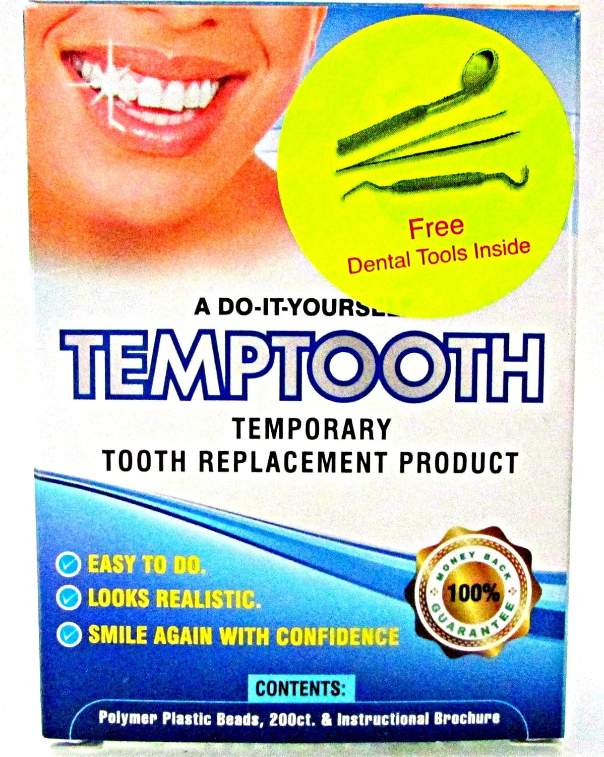 Temptooth, Temporary Tooth Replacement Kit, Replace Missing Teeth with Moldable Plastic Beads, Do It Yourself Fake Tooth, Includes Dental Tools