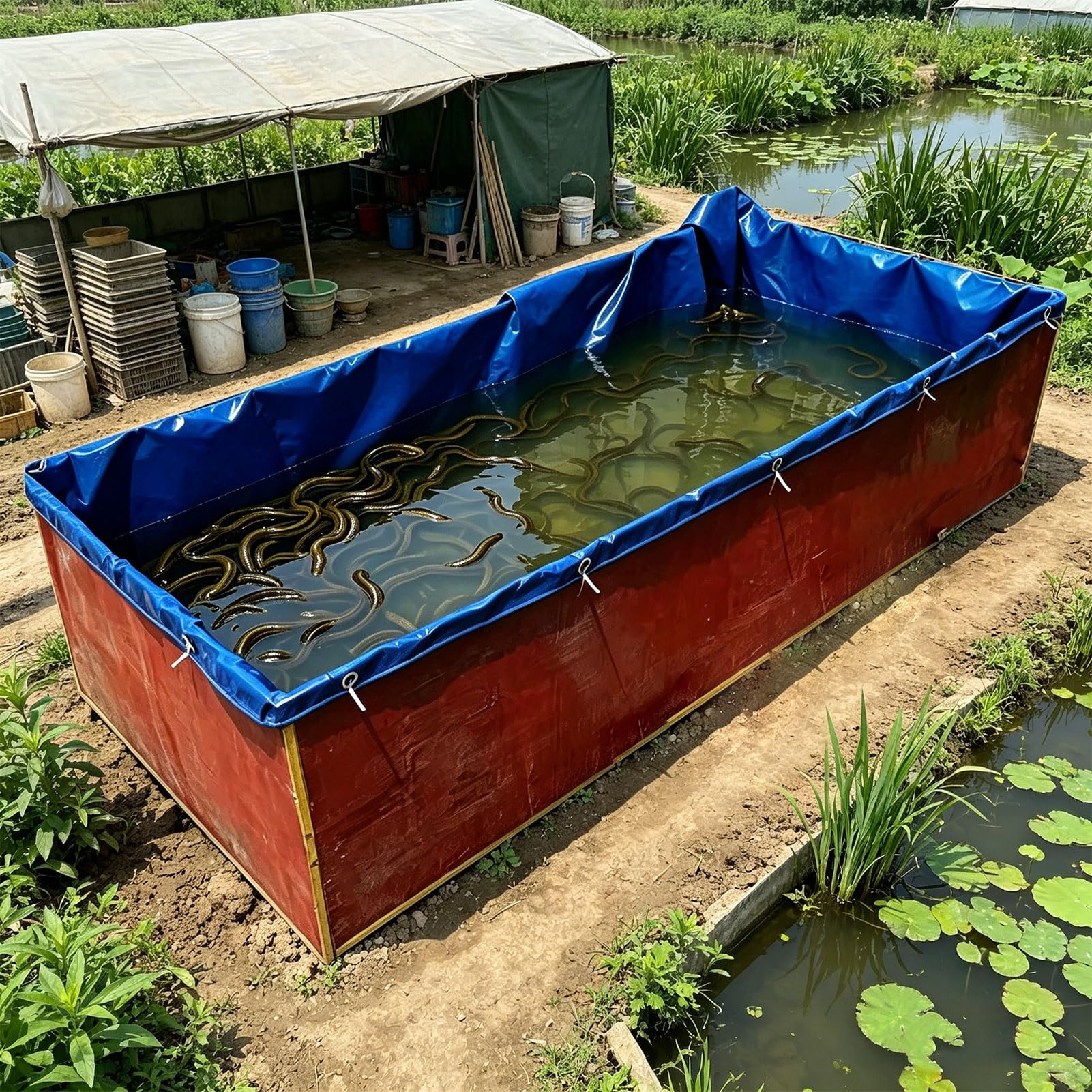 Étang à poissons extérieur avec bâche imperméable en PVC pour grand stockage d'eau