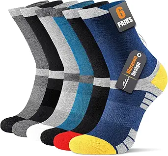 6 Pairs Men's Cotton Crew Work Boot Socks, Moisture Cushioned Athletic Sports Socks for Hiking Running Workout