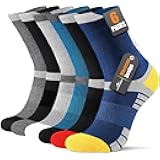 6 Pairs Men's Cotton Crew Work Boot Socks, Moisture Cushioned Athletic Sports Socks for Hiking Running Workout