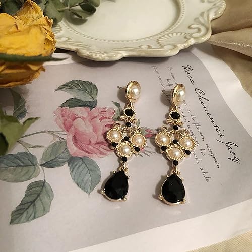 Miniatura 4 de Black Vintage Pearl Earrings Black Earrings for Women Pearl Drop Earrings Teardrop Chandelier Long Dangle Earrings Baroque Earrings Bohemian Earrings