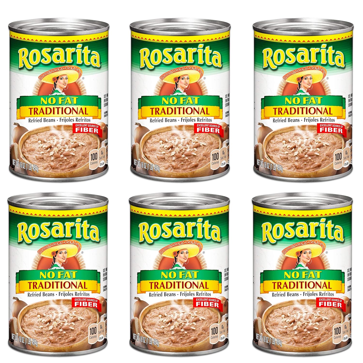 Rosarita Refried Beans 16oz Can (Pack of 6) Choose Flavor Below (No Fat Traditional) by Rosarita