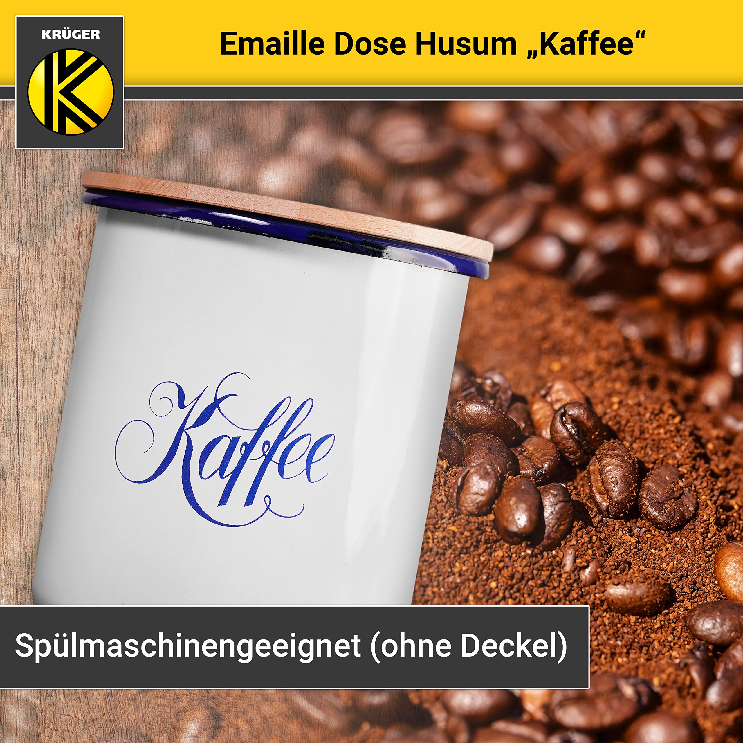 Krüger Emaille-Dose Husum "Kaffee" 3,5 Liter - schnitt- und kratzfeste Aufbewahrungsbox mit Deckel - Silikondichtungsring für luftdichtes Verschließen - spülmaschinengeeignet