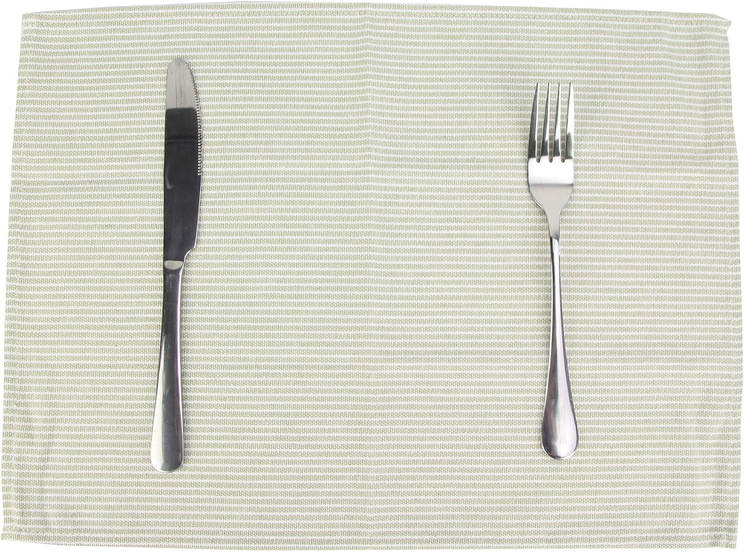 Narrow Striped Cotton Linen Blended Dinner Cloth Napkins - Set of 12 (40 x 30 cm) - for Events & Home Use (Green)