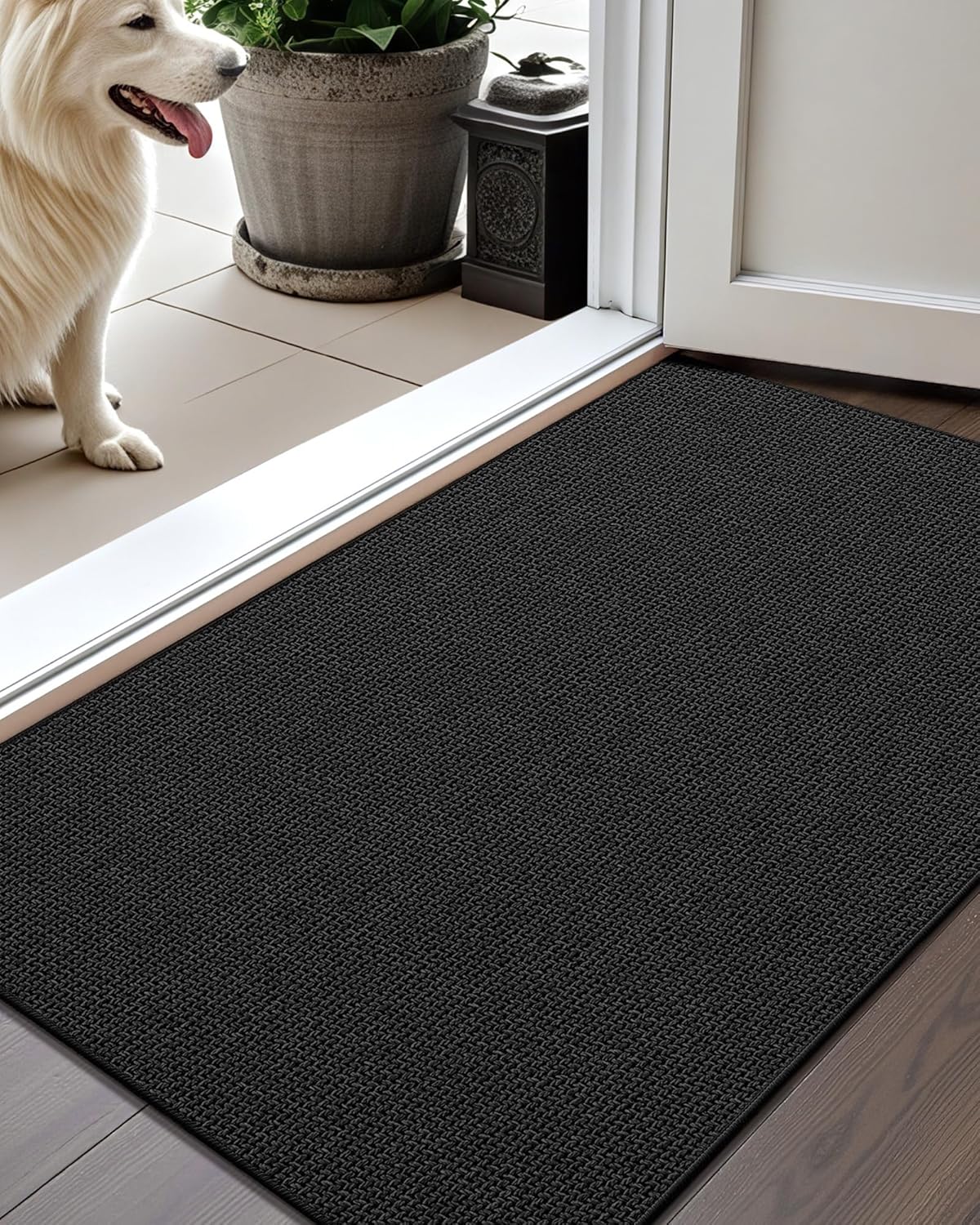 color&geometry thin door mat indoor entrance non slip rubber backed, 24"x36" indoor door mats for entryway, dirt trapper doormat, washable front door rugs, ebony black 2' x 3' (rectangular) ebony black