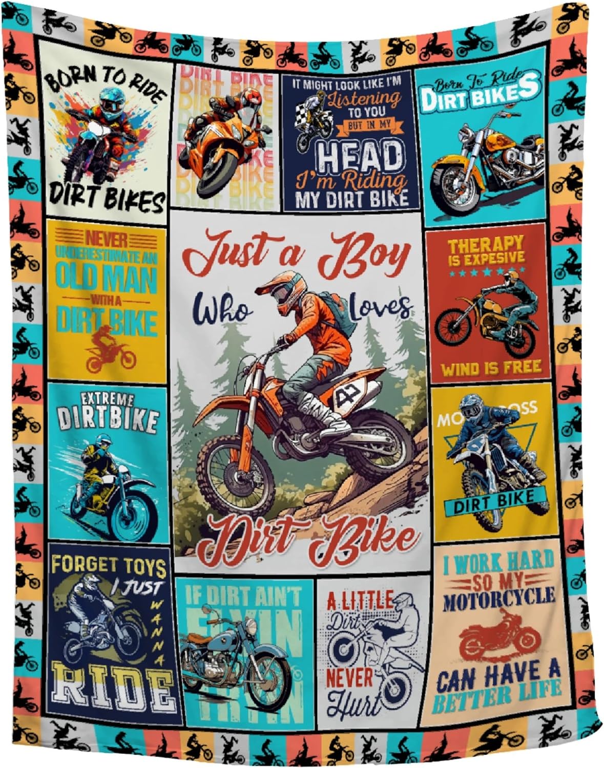 Dirt Bikes Throw Blanket,Gift for Motocross Rider,Just a Boy Who Loves Dirt Bikes Flannel Blanket for Boys Kids Teens,Motorcycle Blanket for Bed,Camping,Travel,60"x80"-Queen Size for Adults