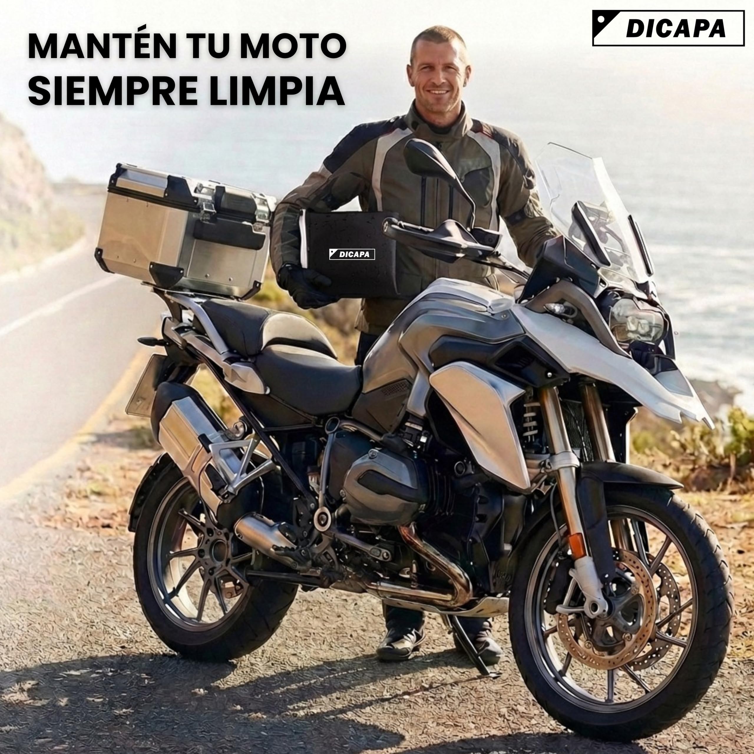DICAPA Funda Moto Impermeable 245x105x125cm (XXL) Resistente al Agua, Viento, Nieve y Rayos UV. Funda para Moto con Sistema Antirrobo y Cierre Elástico