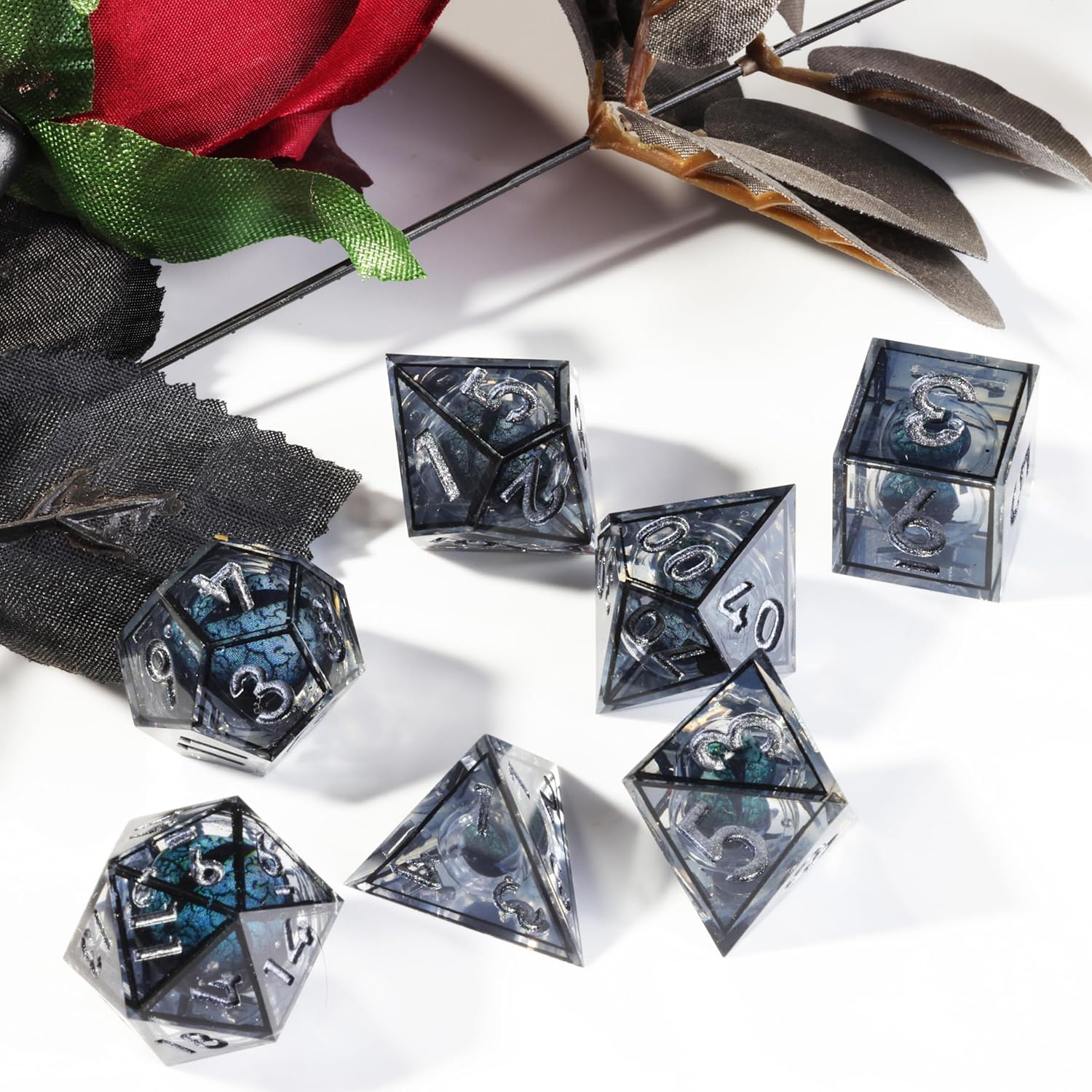 Mini Planet Polyhedral MTG Sharp Edge Liquid Core Dungeons and Dragons RPG Resin Handmade 7Pcs DND Dice Set