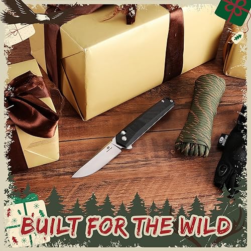 Miniatura 9 de Mossy Oak Cuchillo de bolsillo plegable, hoja de acero D2 de 3.5 pulgadas, mango G10, pequeño cuchillo EDC con clip para cinturón para campamento,