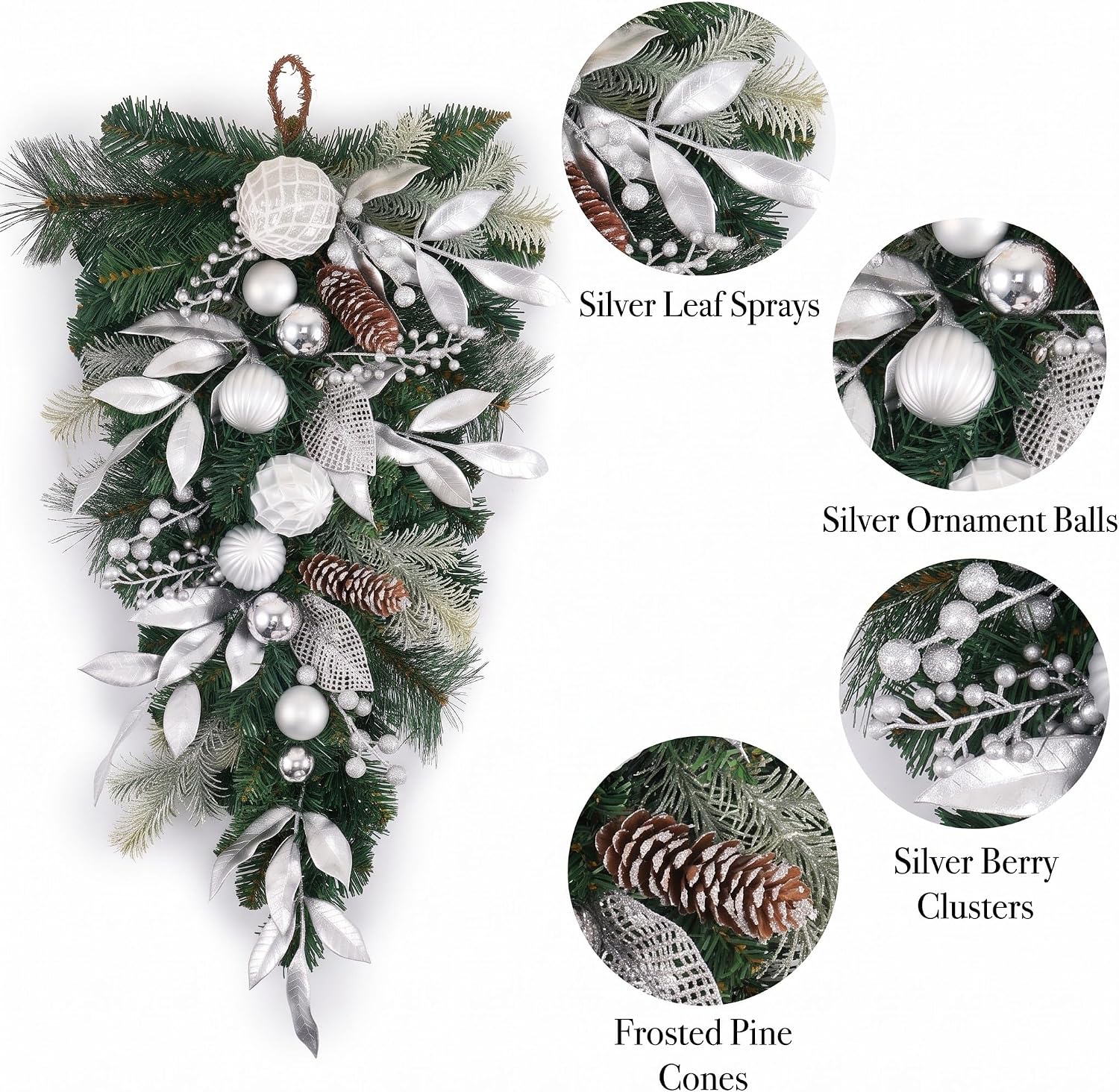 DecorbyHannah 24" Christmas Teardrop Swag Decorations with Lights for Door