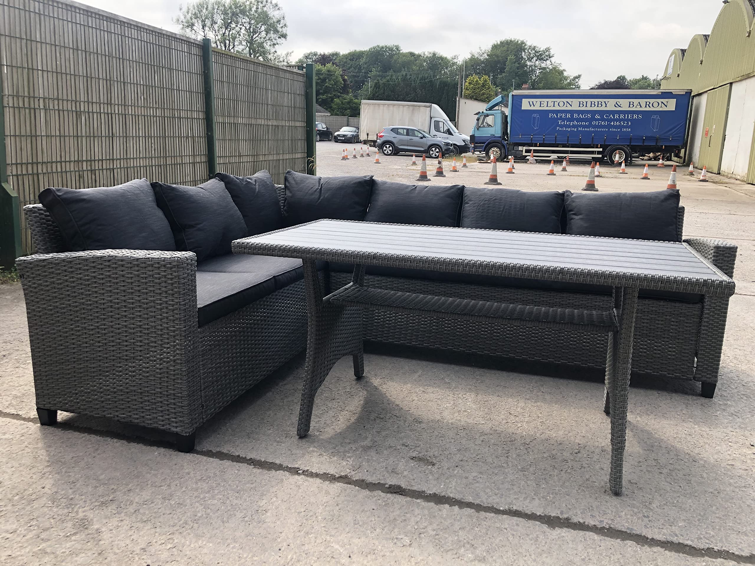 AZRBOPO Garden Corner Sofa 7 Seater Rattan Garden Furniture Patio Dining Set Garden Entertaining Set Garden Table Set, Rattan Furniture Lounge Set (Grey)