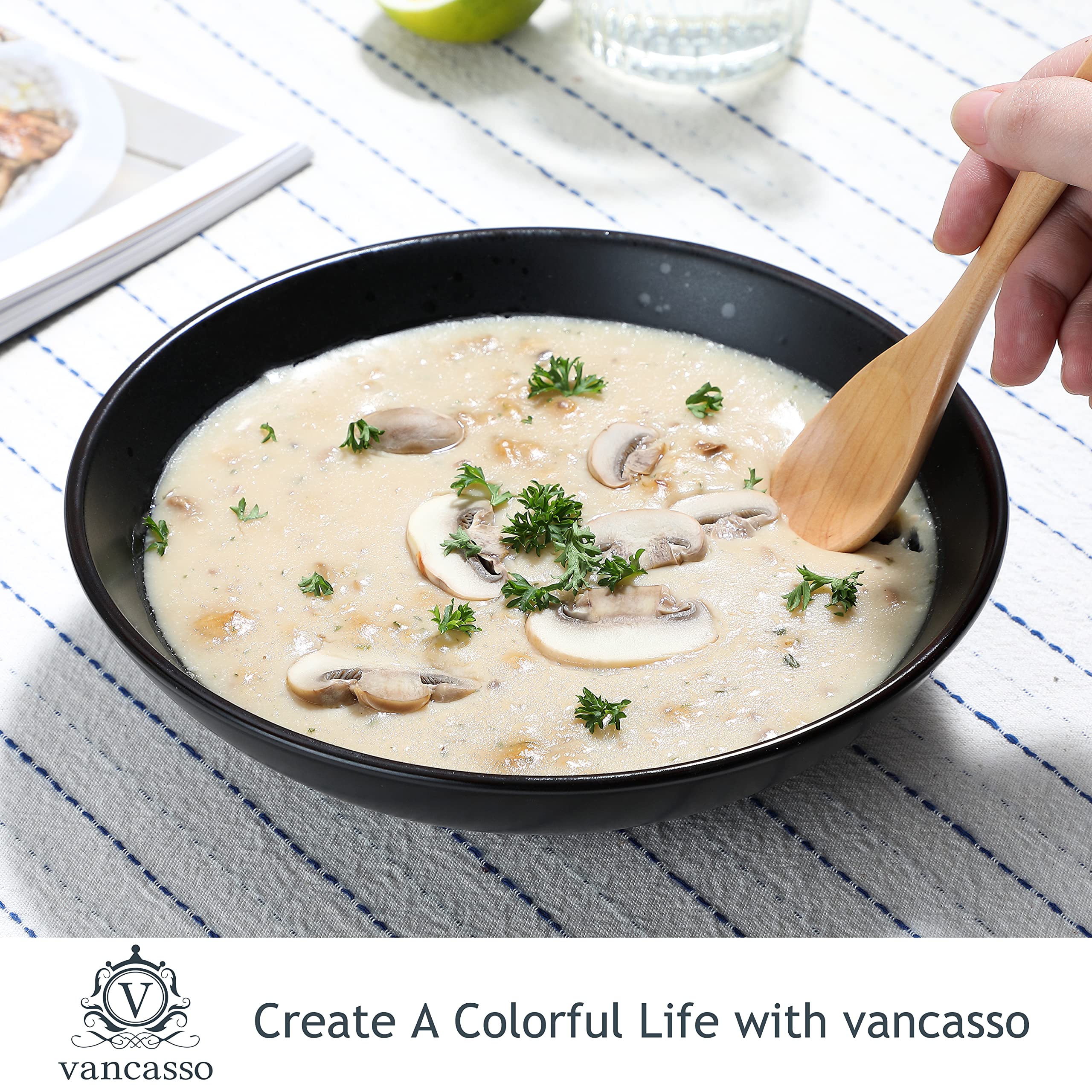 vancasso, Série Moda, Assiette Creuse en Céramique, Assiette à Soupe Saladier - 12 Pièces