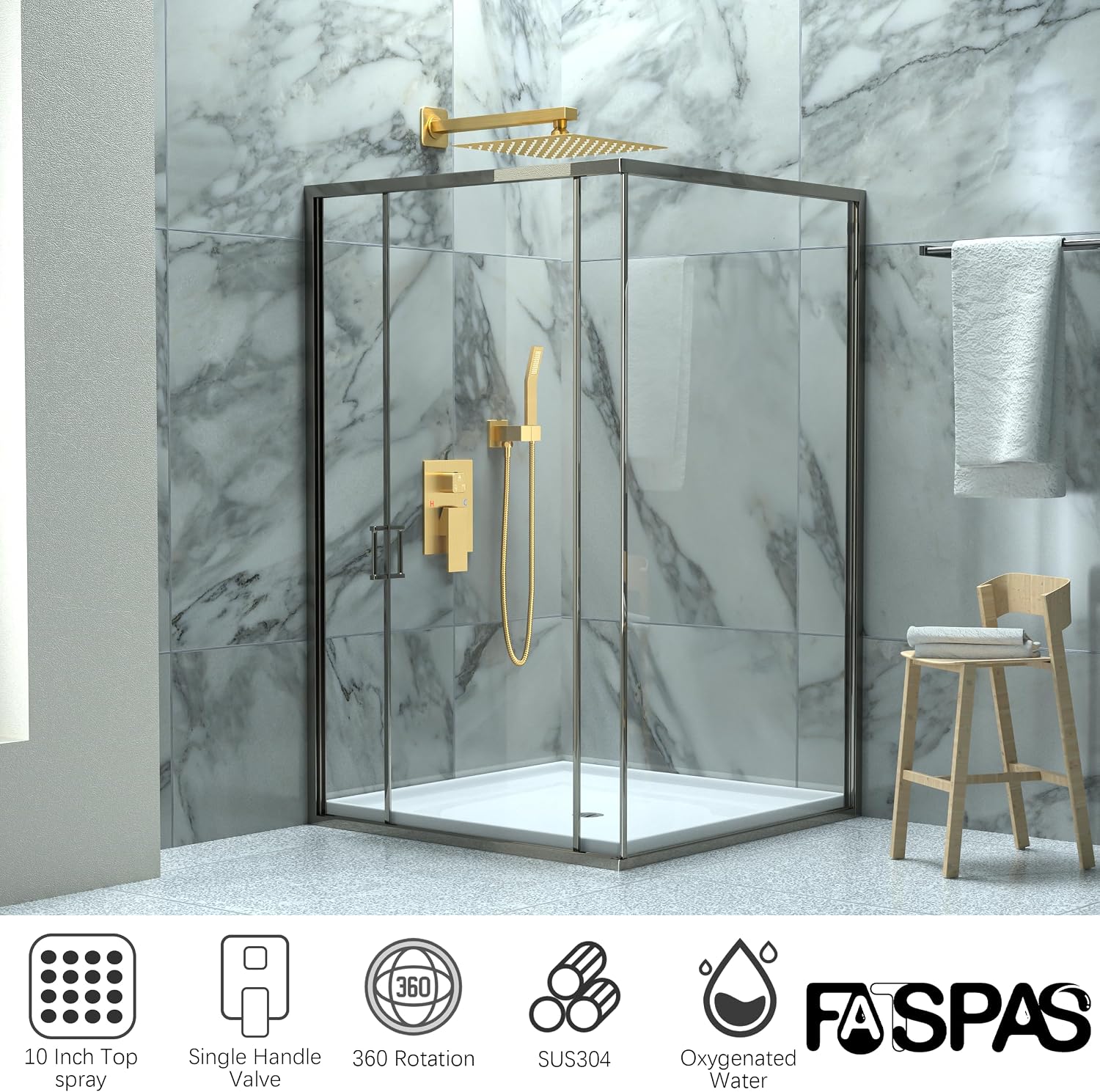 10" Shower System with Handheld and Valve, Brushed Gold image 2