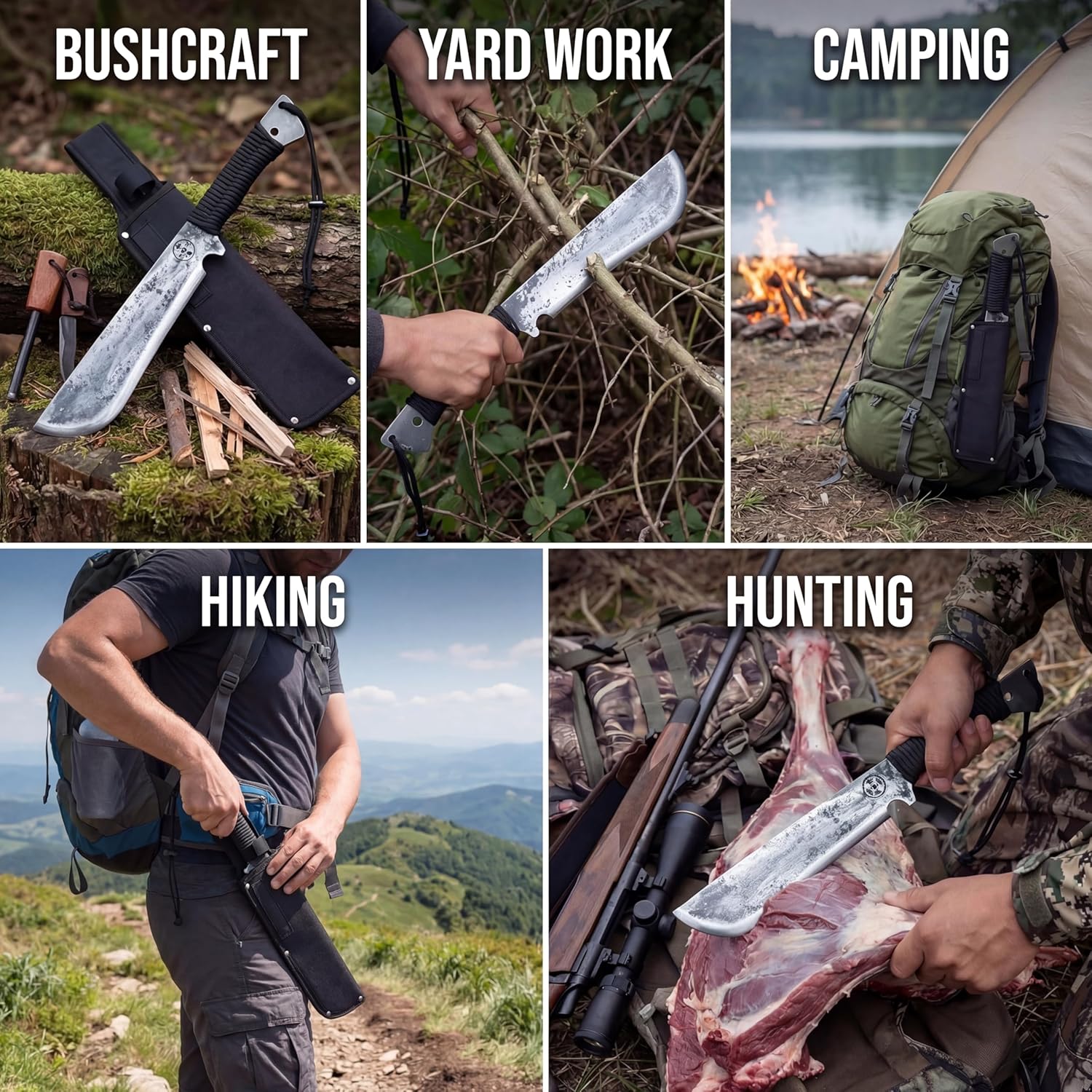 HONGYAN Fixed Blade Machete For Cutting Trees Heavy Duty, Full Tang Bushcraft Knife with Sheath, Survival Outdoor Hunting and Camping Gear, Yard Work Tools for Men