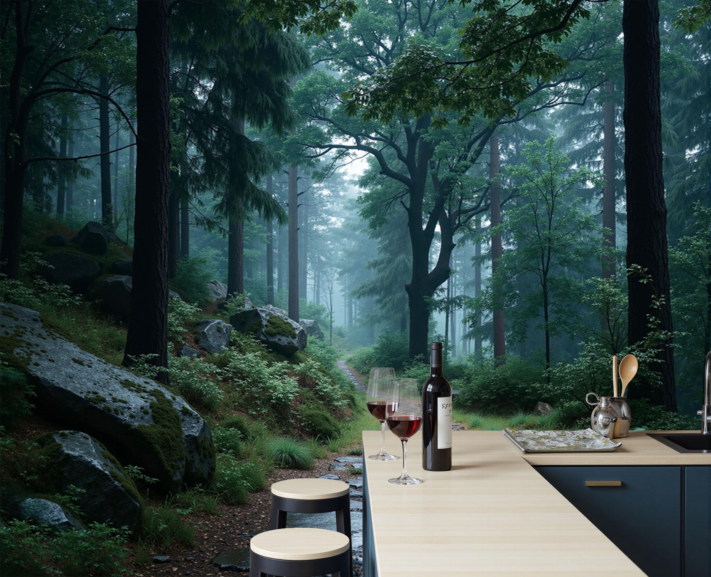Papier peint paysage forestier panoramique 3D de 250x175cm pour salon