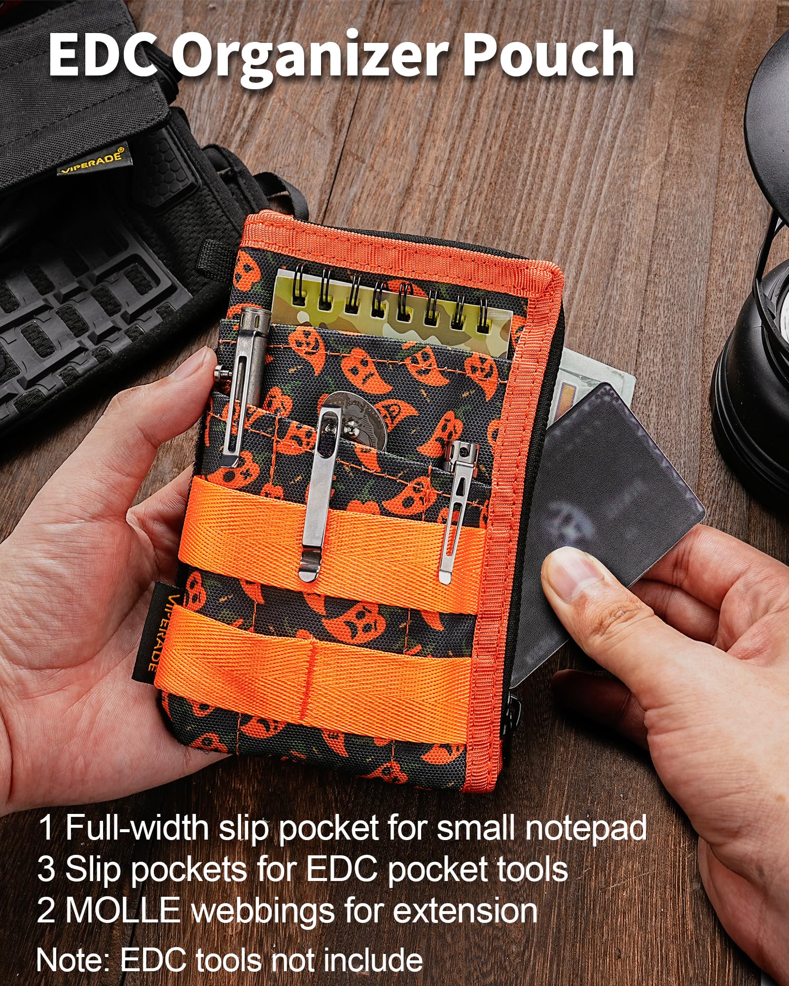 VIPERADE VE36 Schlanke EDC Pouch mit DIY Patch-Bereich, Minimalistische Geldbörse für Herren, EDC Tasche Organizer für Multitools