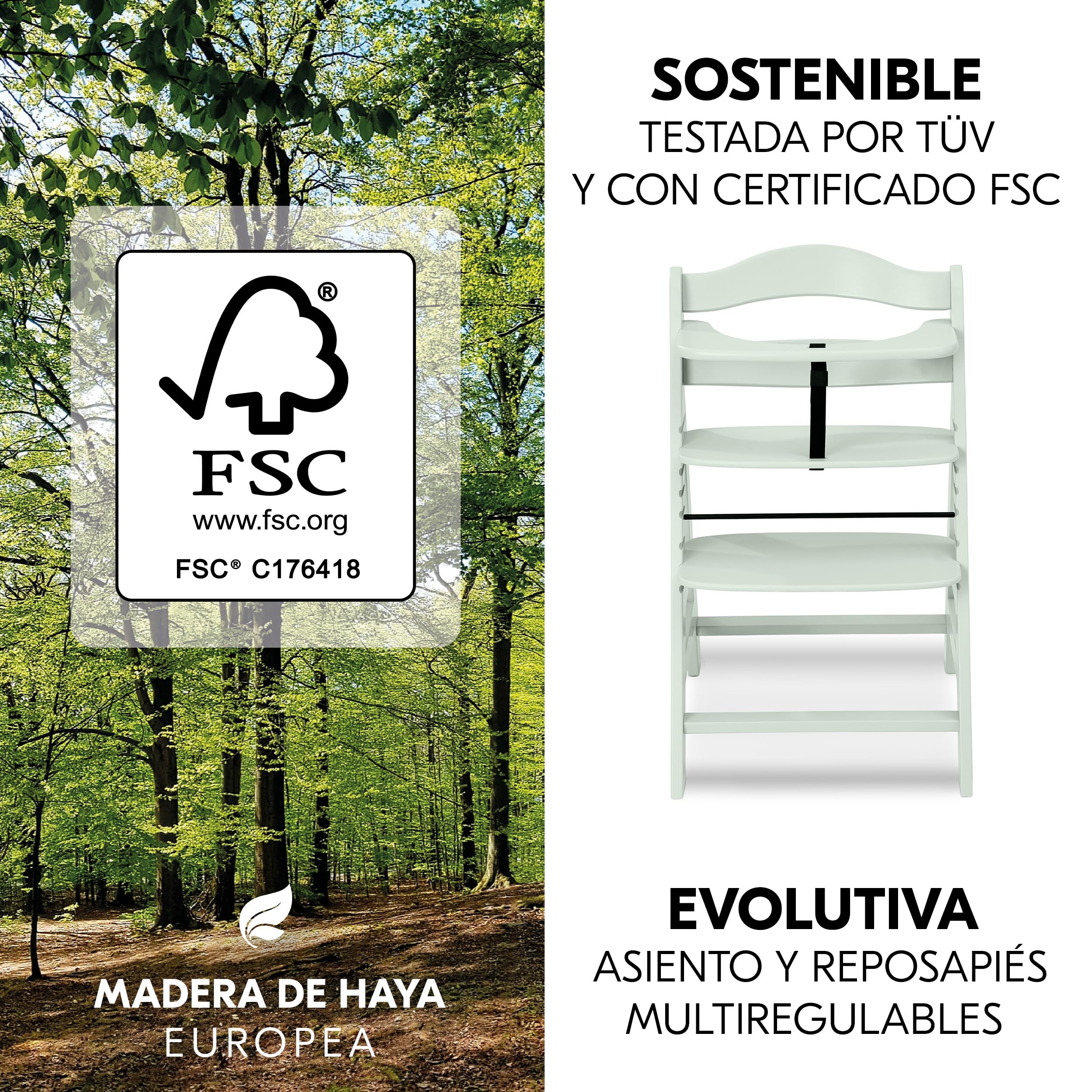 hauck Alpha Plus Newborn Set Trona Evolutiva Recién Nacidos con Hamaca Cojín y Arnés - Silla Alta de Madera para Bebés desde el Nacimiento - Tronas Primeras Comidas para Niños
