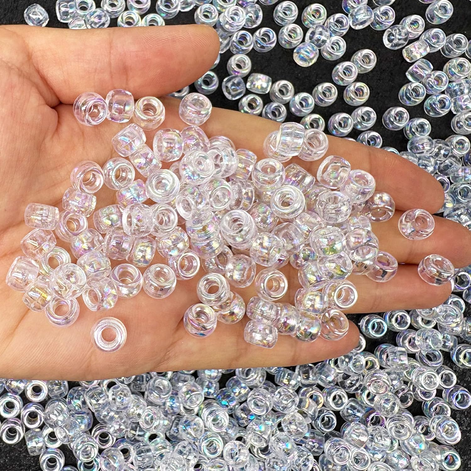 350pcs AB Color Pony Beads for Bracelets,6 * 9mm Clear Acrylic Kandi Bead for Friendship Jewelry Making,Hair Beads for Braids(Clear-AB)