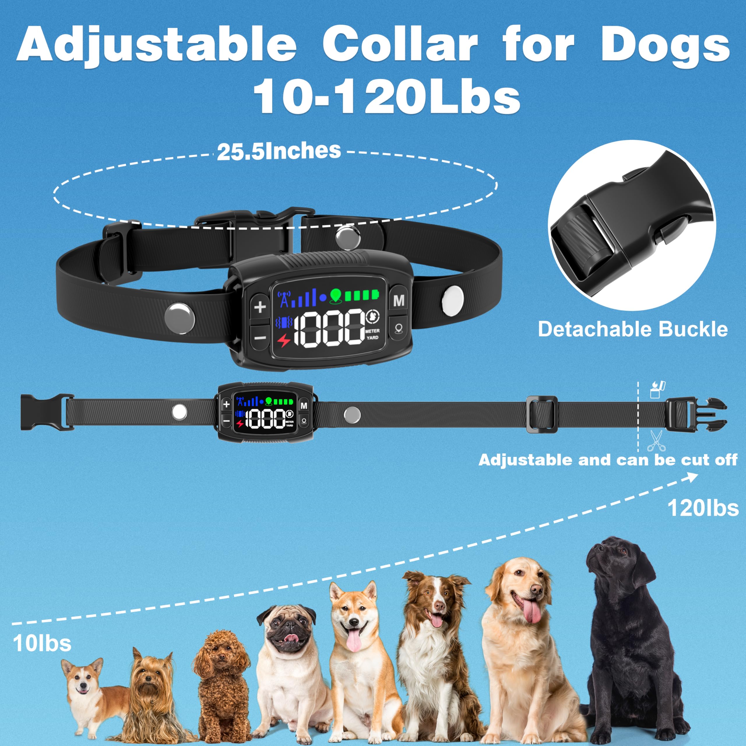 Veconix GPS Wireless Dog Fence System, Rechargeable Electric Fence for Dogs, IPX6 Waterproof Collar, Adjustable Warning, 33Yd-1000Yd Range, Pet Safe Outdoor Containment for Most Breeds - image 2