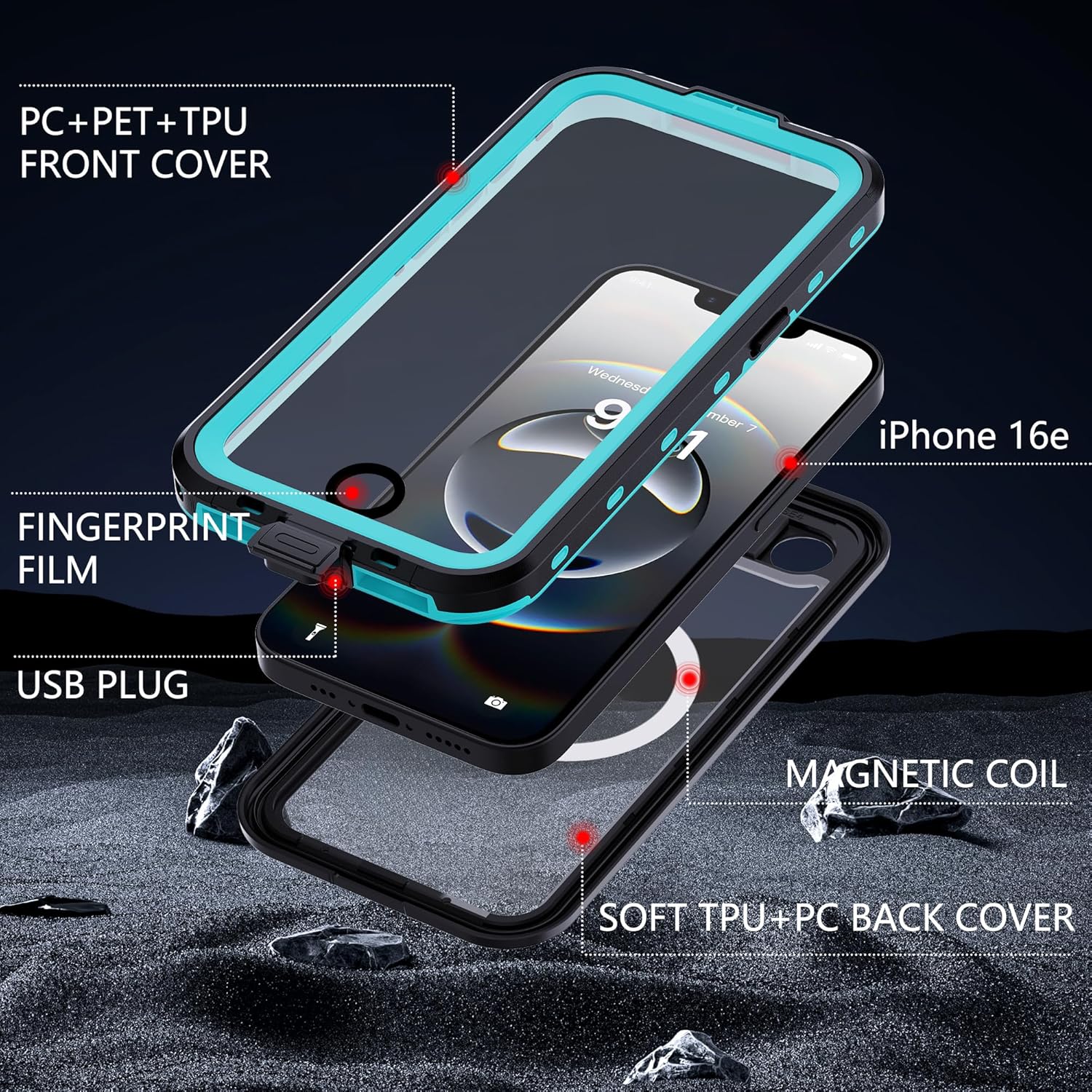 for iPhone 17e Case/iPhone 16e Case Waterproof, [Built-in Screen Protector] [Compatible with Magsafe] [IP68 Underwater] Full Body Sealed Heavy Duty Rugged Phone Cover for iPhone 16E/17E 6.1", Teal