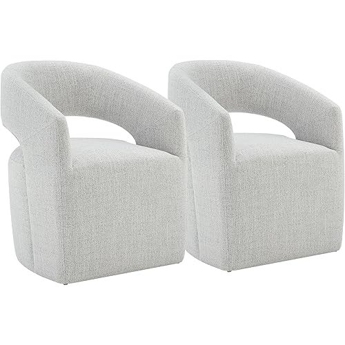 Upholstered Dining Chairs with Casters No Assembly Modern Barrel Armchair with Rollers for Diningroom Bedroom Livingroom Reading Room,Set of 2,Light Grey