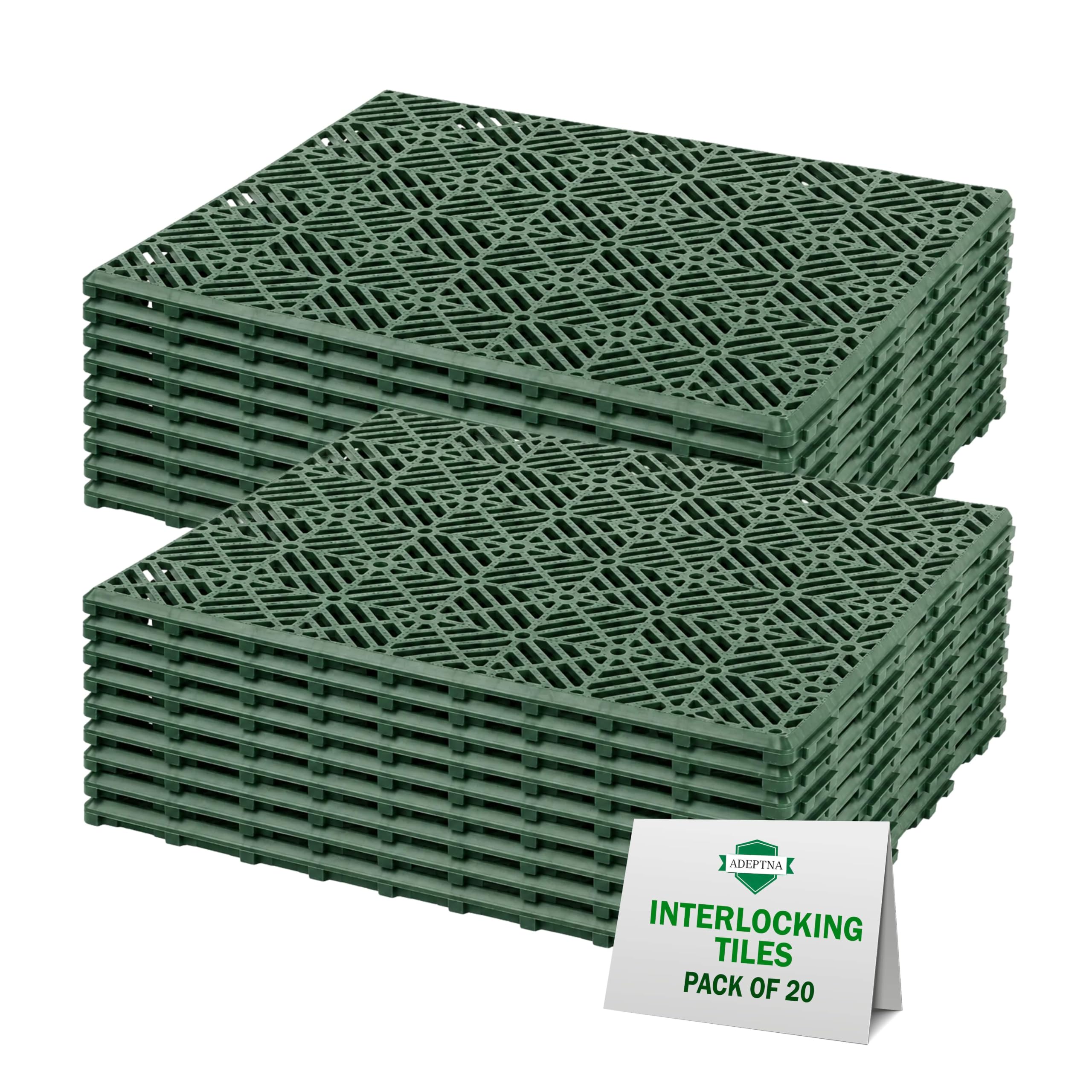 ADEPTNA Interlocking Plastic Garden Deck Tiles Non Slip Outdoor Flooring Easy Click Patio Paving Path Walkway Lawn Grass Decking Tiles Weatherproof (20 PACK)