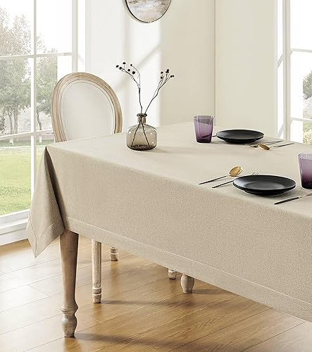 Miniatura 3 de ZeeMart Mantel rectangular básico de lino sintético color beige, 60 x 84 pulgadas, color cambray natural, resistente a las arrugas, lavable, de