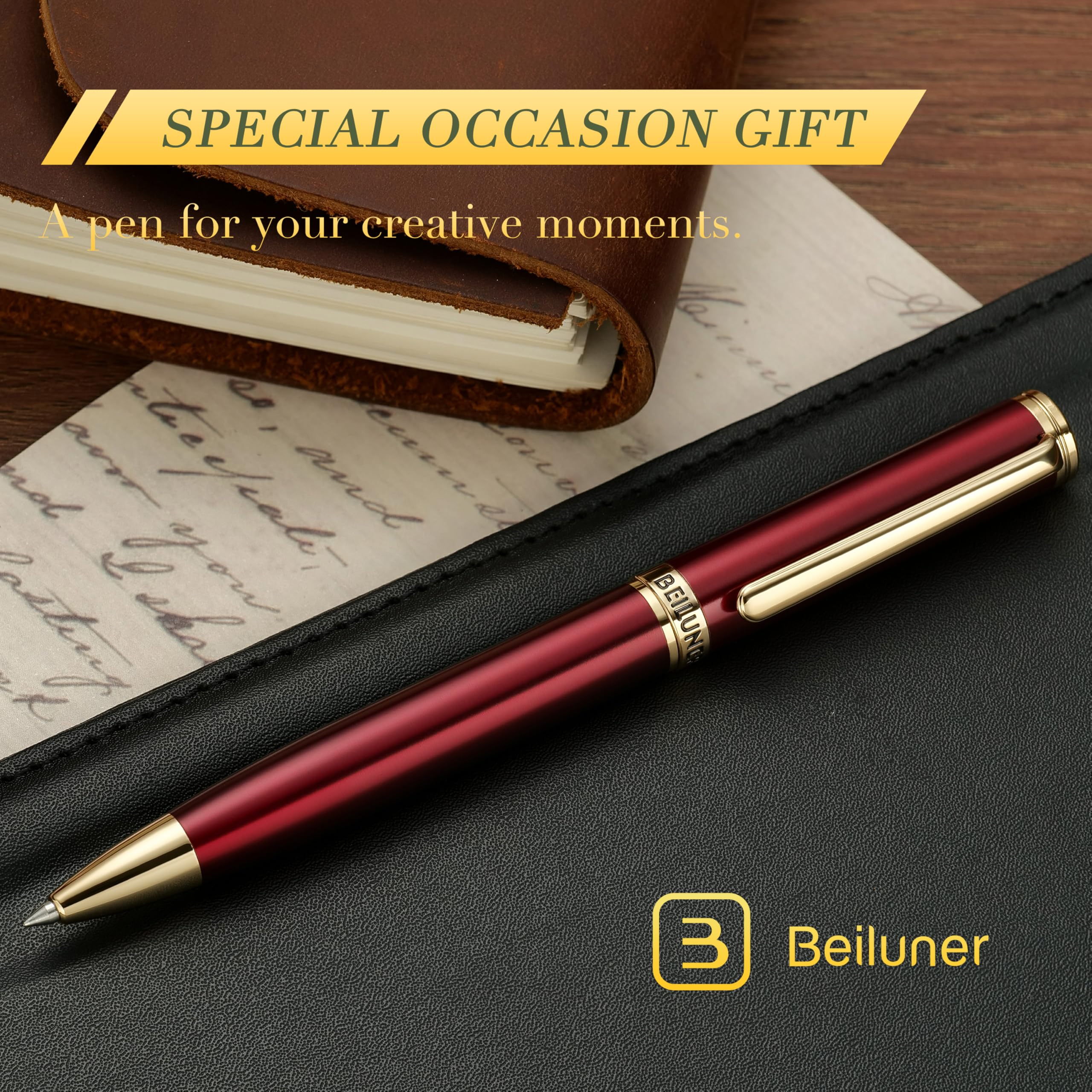 BEILUNER Red Lacquer Gel Pen With 24K Gold Finish Retractable Pens Gift Pen Set Professional Elegant Writing Executive — view 6