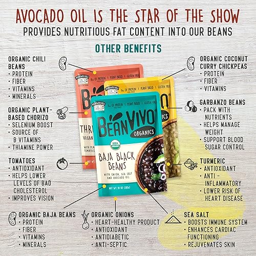 Miniatura 5 de BeanVIVO - Variedad de 3 paquetes (10 onzas cada uno) - Frijoles negros orgánicos Baja, chile vegano de tres frijoles, garbanzos al curry de coco -