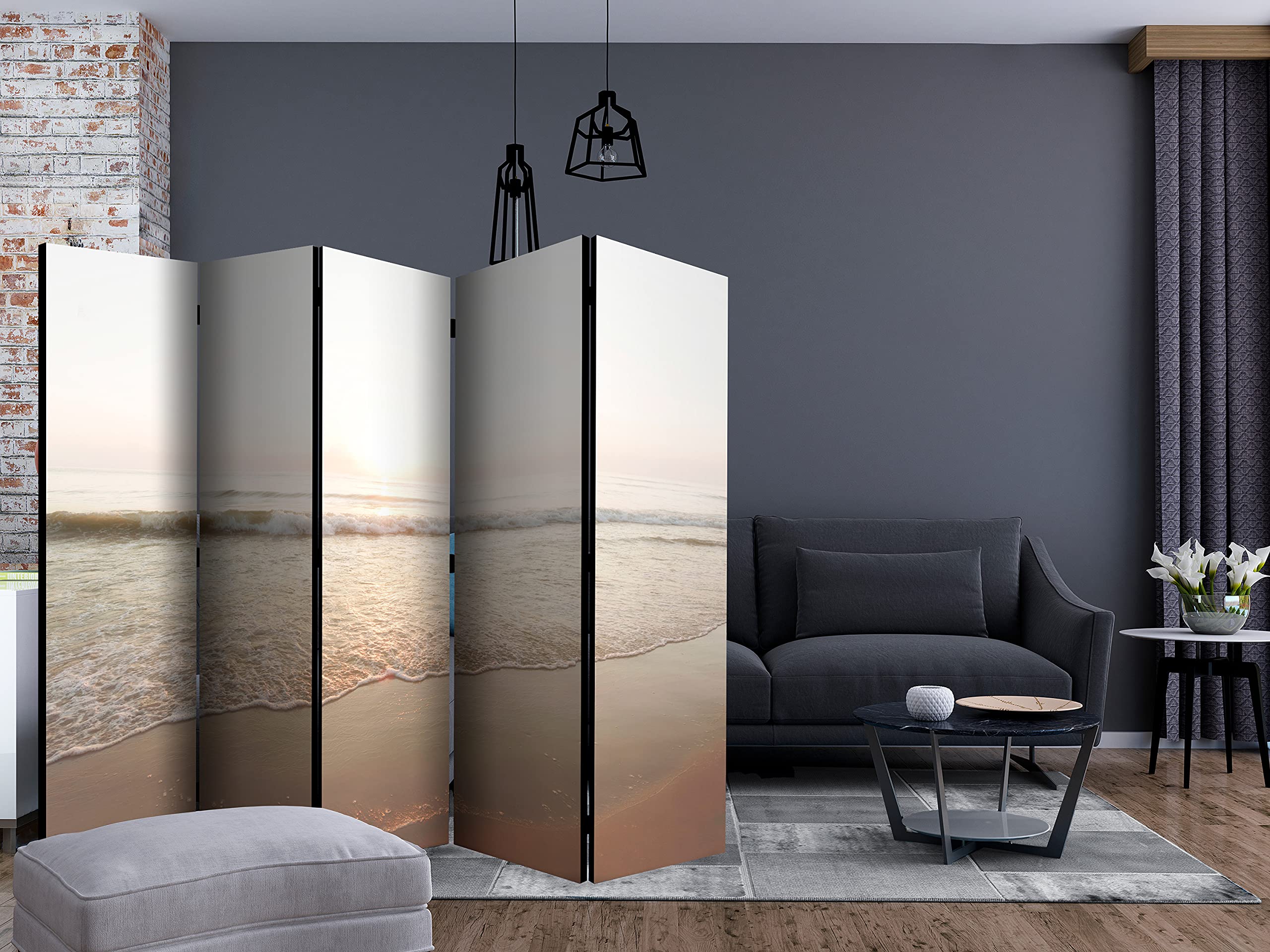 murando Biombo Paisaje 225x172 cm de Impresion Bilateral en el Lienzo de TNT Decoracion Foto Biombo de Madera con Imagen Impresa Home Office Separador Mar Playa Verano Sol c-B-0080-z-c