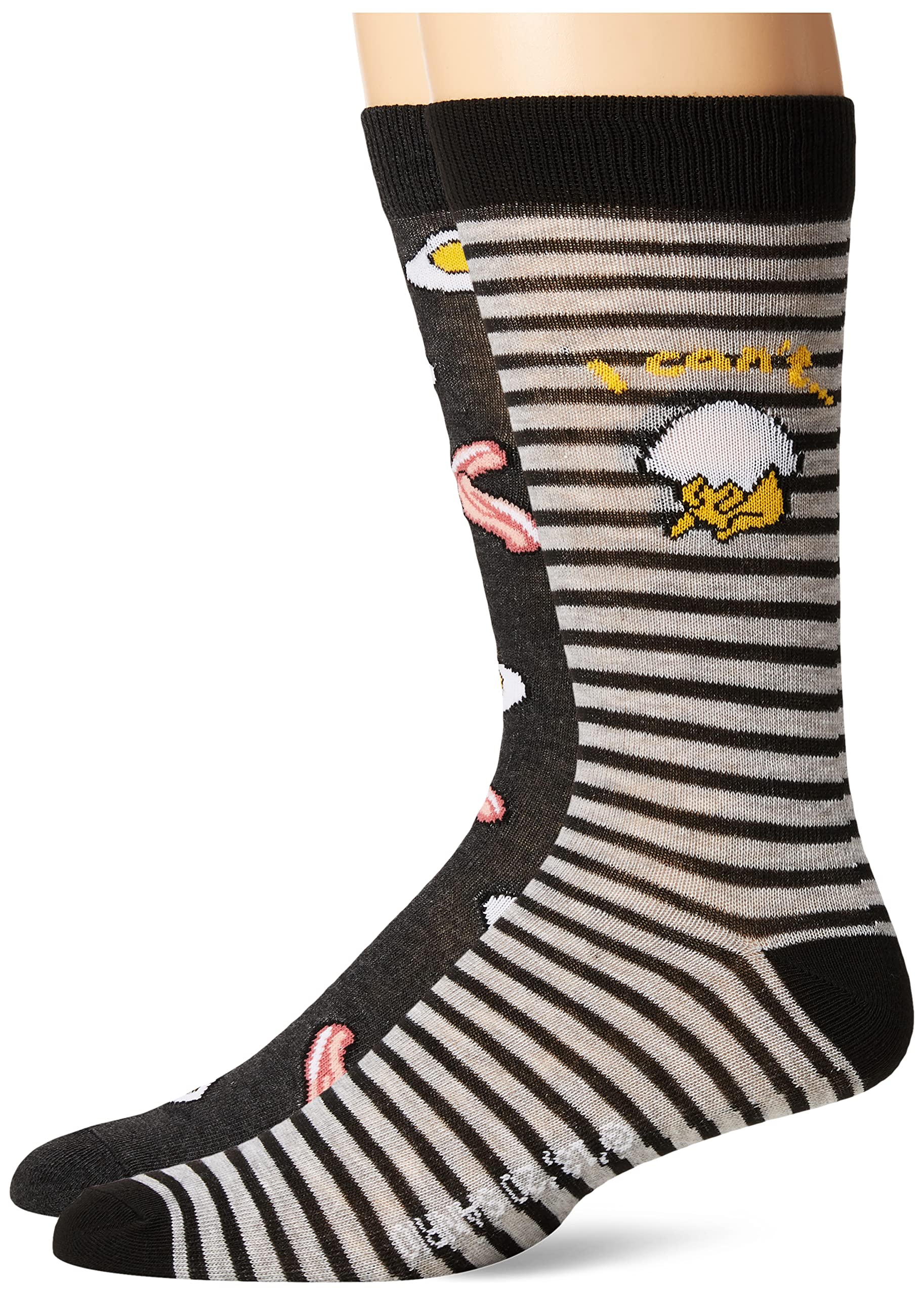 gudetamamens 2 Pack Crew Casual Sock, Black Stripe Multi, 10 13 US