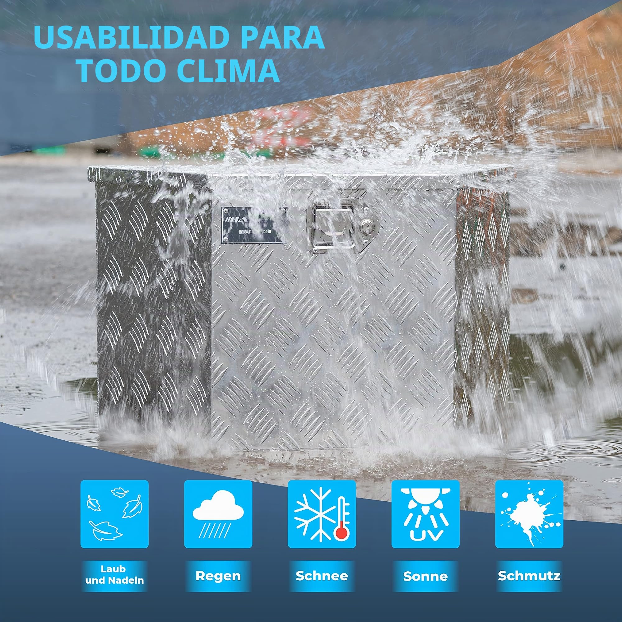HASKYY Caja de transporte Caja de Herramientas de aluminio 61 L trapecio Caja de remolque 700 x 285 x 420 mm asa Lateral y Llaves Seguridad, a Remolque, Camioneta, Autocaravana