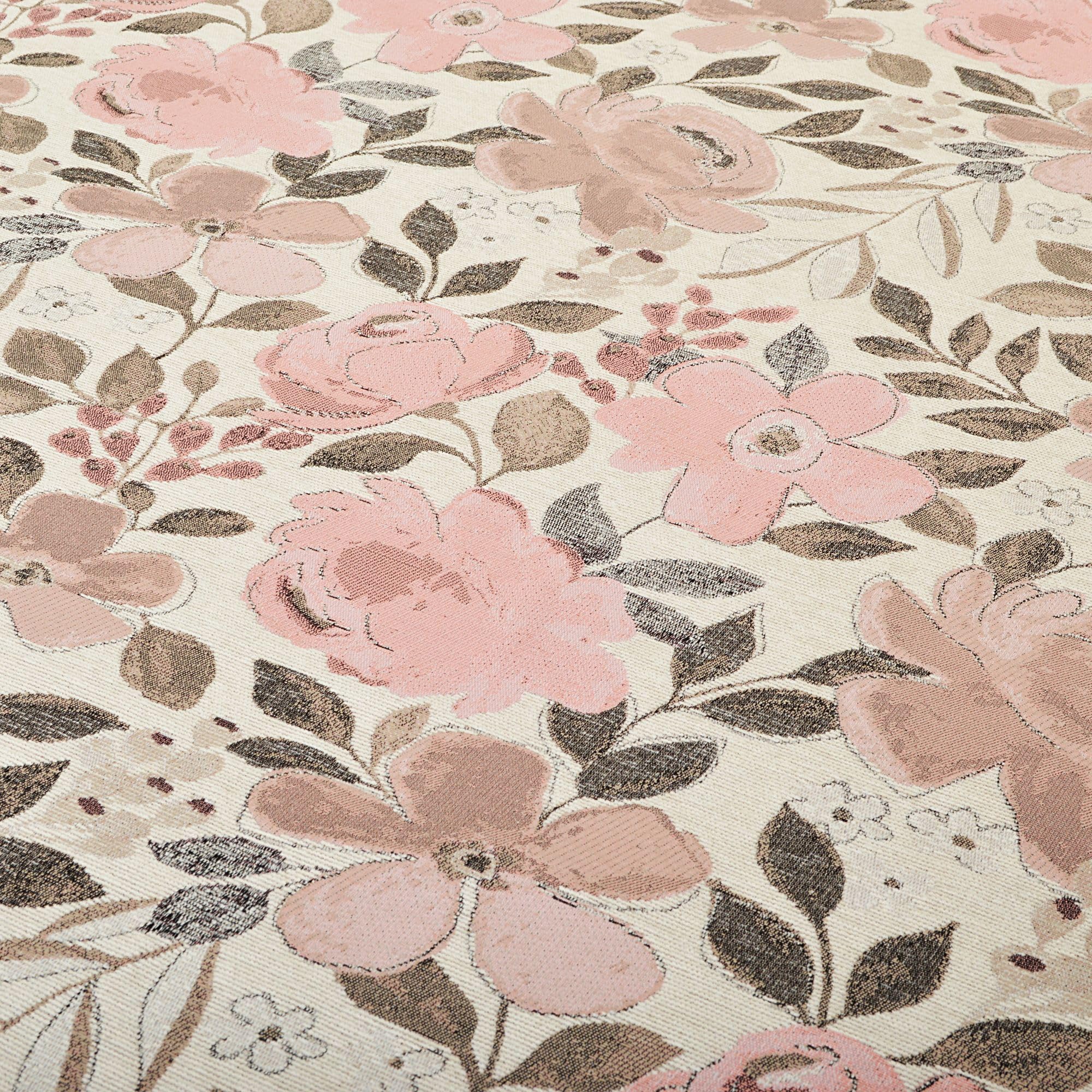 Redbrick Mill Fabrics Flame Retardant Floral Flower Blossom Garden Themed Chenille Fabric by The Metre for Interiors and Upholsteryin Pink Floral (Per Metre) โ image 1