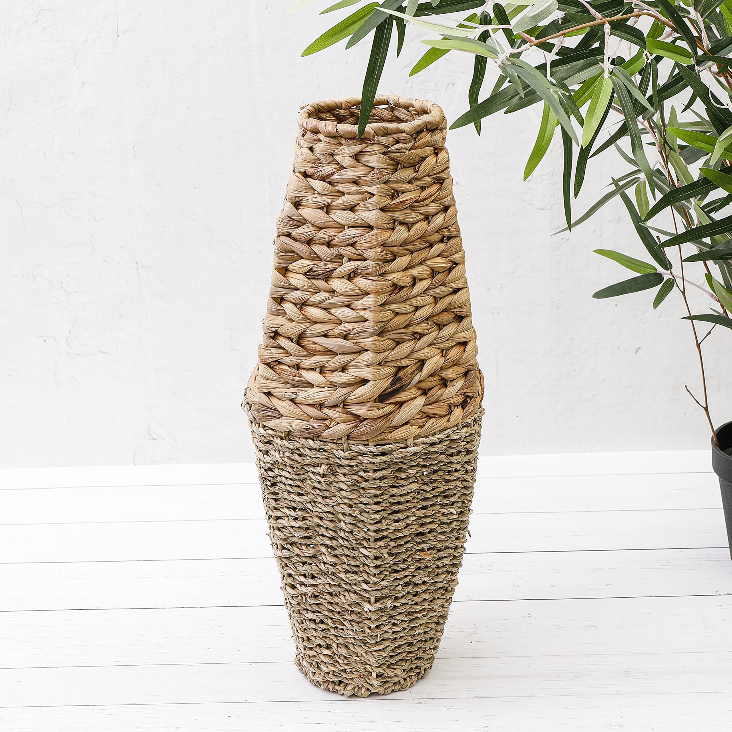 Large Tall Bamboo & Natural Woven Seagrass Decorative Vase 45 & 62 cms (Medium)