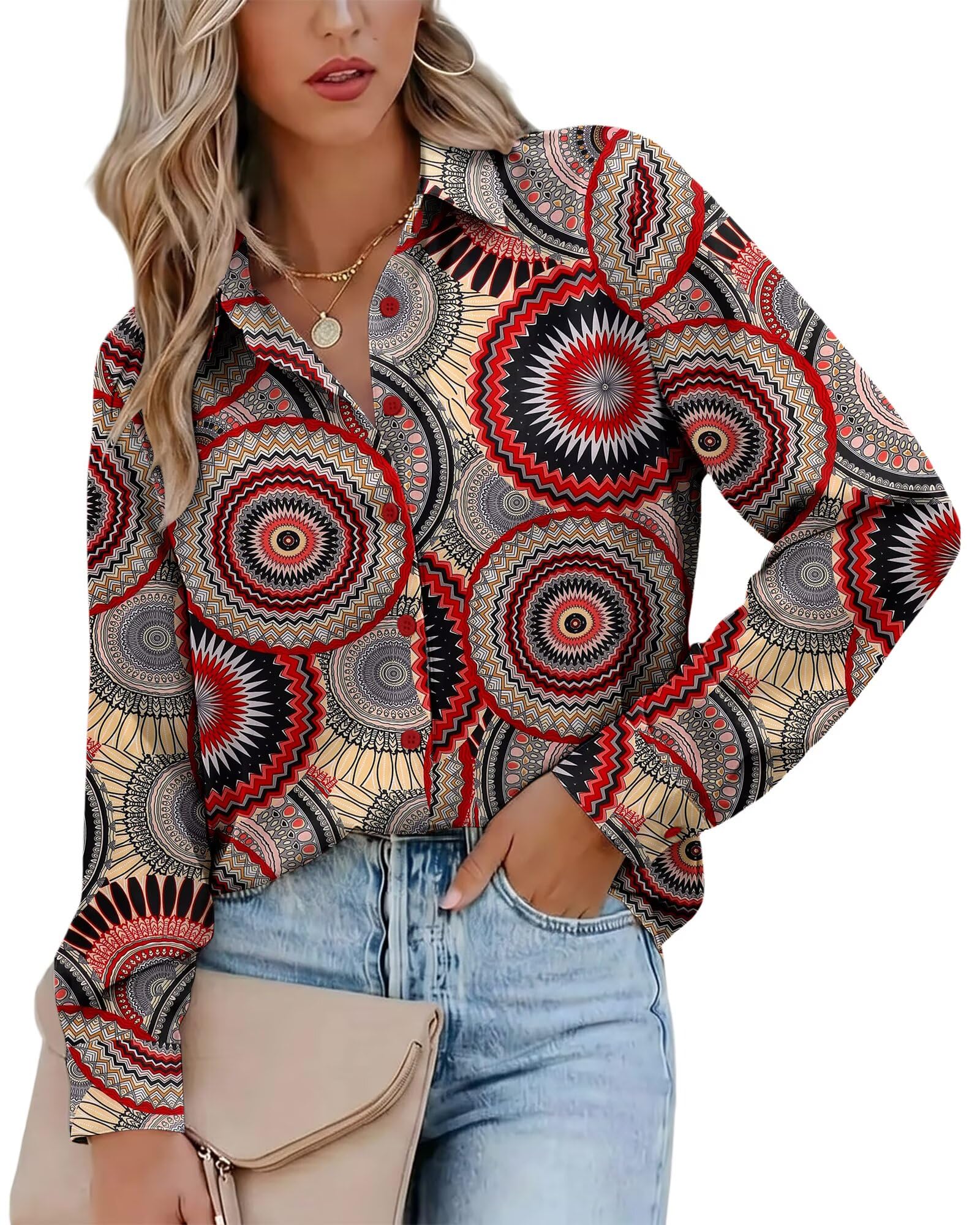 Magritta Women's Shirts Fashion Long Sleeve Tops Button Down Blouses