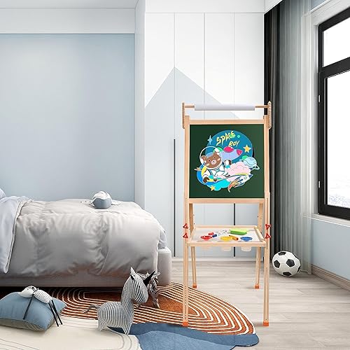 Miniatura 6 de Donmills Caballete para niños, rollo de papel de caballete de arte para niños, pizarra de borrado en seco 3 en 1 y pizarra, un rollo de papel