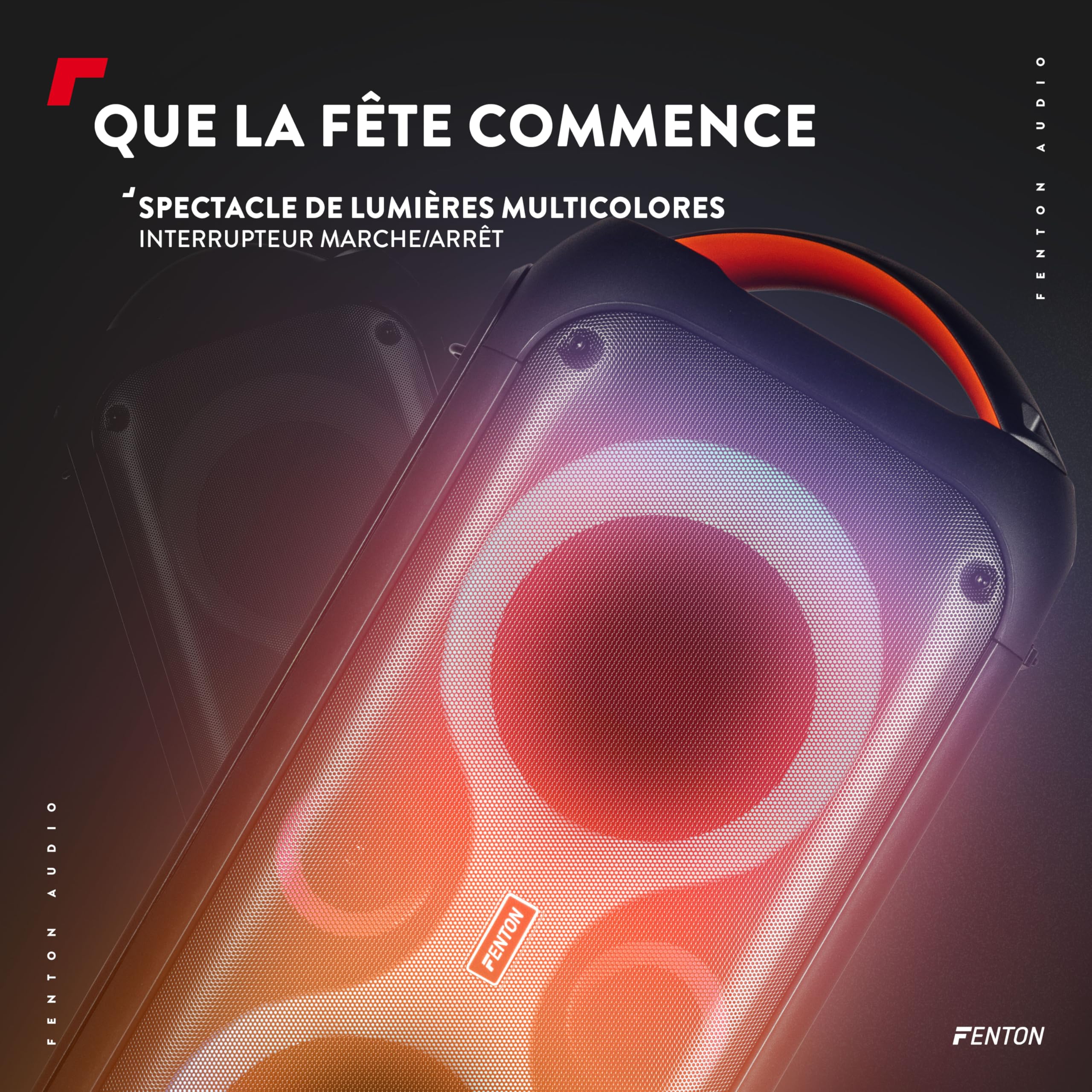 Fenton Core120 Enceinte Sono Portable Lumineuse avec Bandoulière - 180 Watts, Autonomie 12H, Facile à Transporter, Micro & Télécommande Inclus, Idéale pour Toutes Vos Soirées Extérieures
