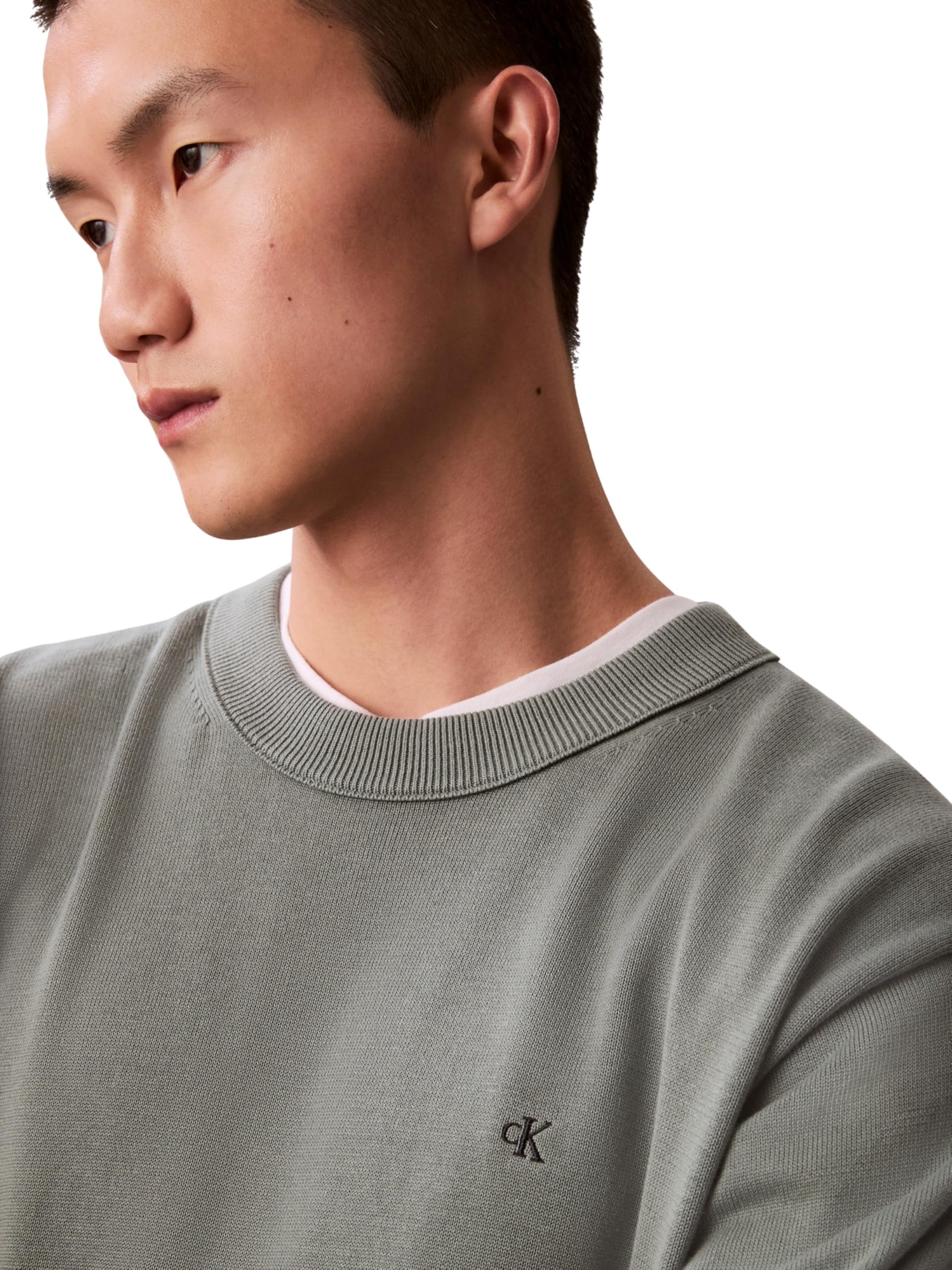 Calvin Klein Jersey Hombre Cotton Relaxed con Cuello Redondo, Gris (Autumn Green), 2XL