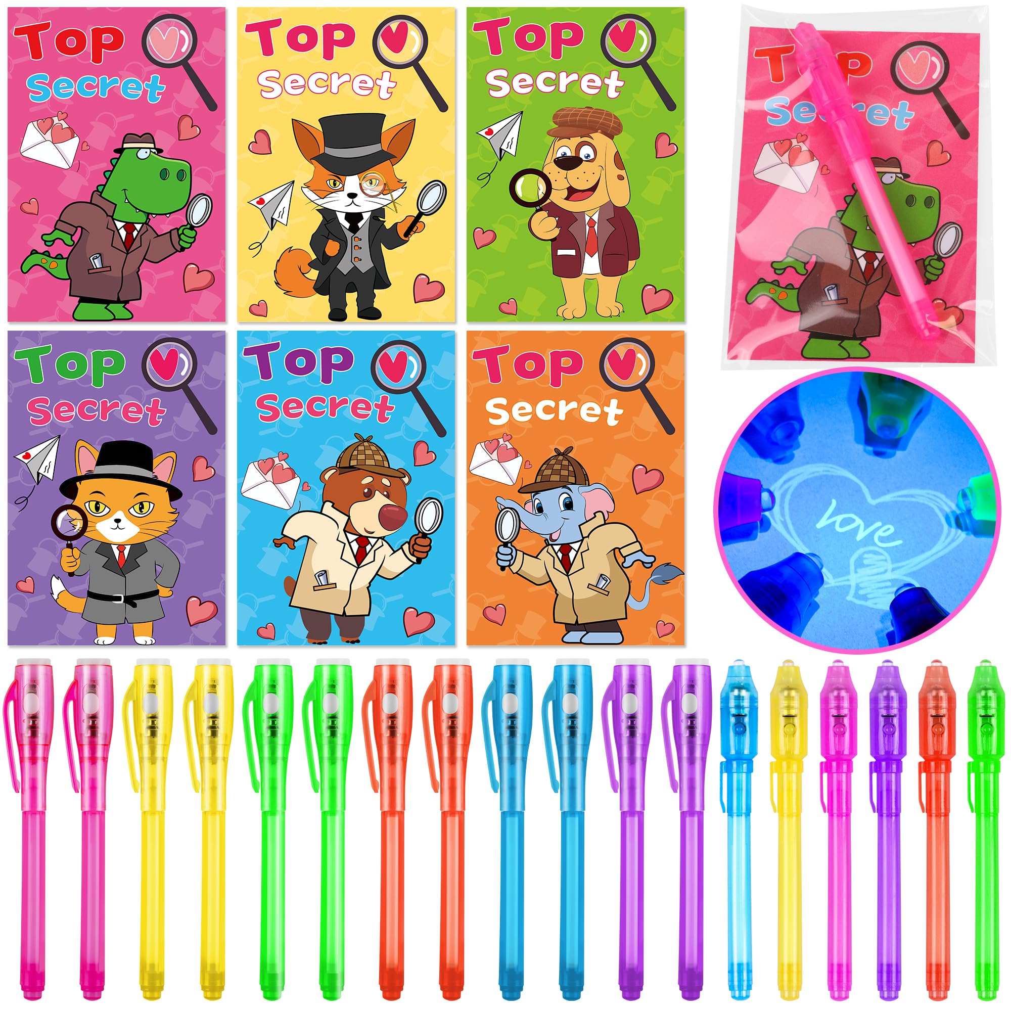 - 24 Pack Valentines Day Gifts for Kids Classroom Invisible Ink Pen with Valentines Cards, Valentines Party Favors for Kids School Spy Pen Magic Gifts Valentines Pens for Class Exchange Card Prizes