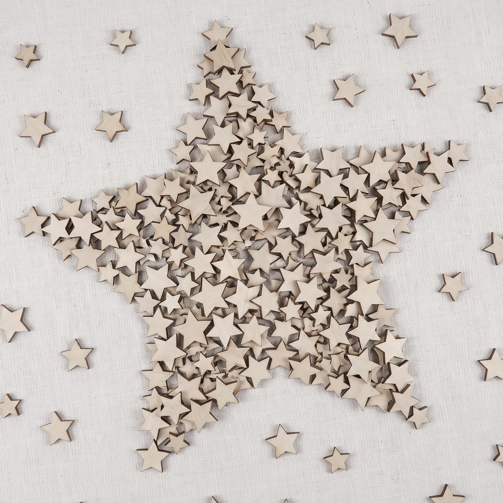 HOLDLEAF 250 Holzsterne zum Basteln, 3 mm Holz Sterne Streudeko, 5 Größen 1–3 cm, Holzsterne Deko für DIY, Weihnachten, Geschenke & Dekoration