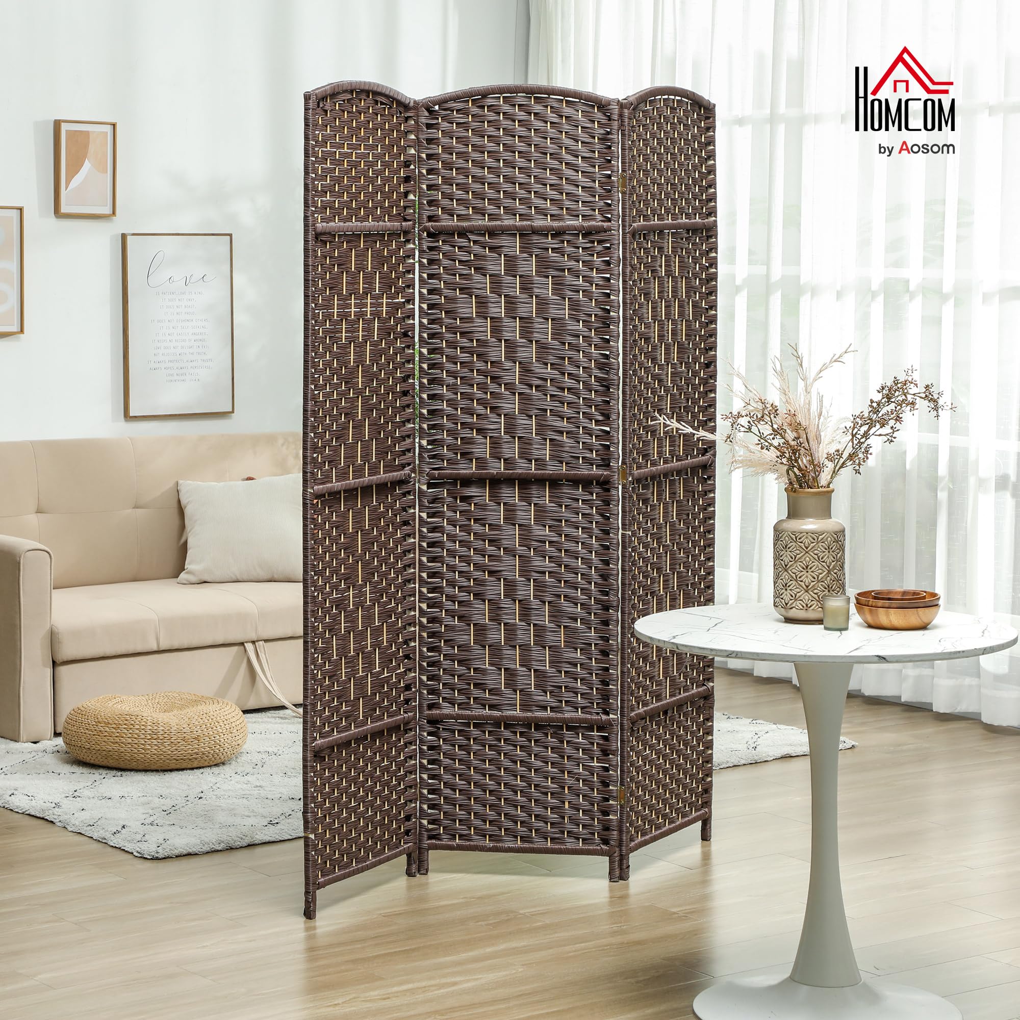 HOMCOM - Biombo Interior de Madera, 3 Paneles, 135 x 180 cm, Separador de habitación Plegable, para Sala de Estar, Dormitorio, casa, marrón