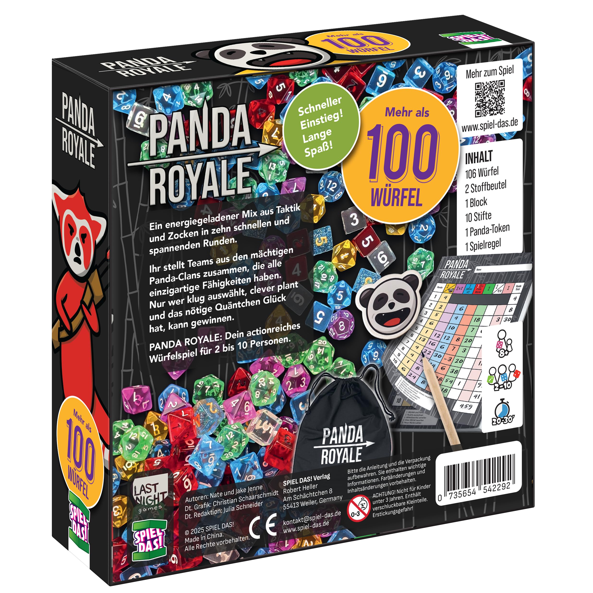 Spiel DAS! Panda Royale – Würfel-Spiel mit taktischem Würfeln und Würfel-Tausch, strategisches Familienspiel mit Panda-Clans, Für 2–10 Spieler ab 8 Jahren