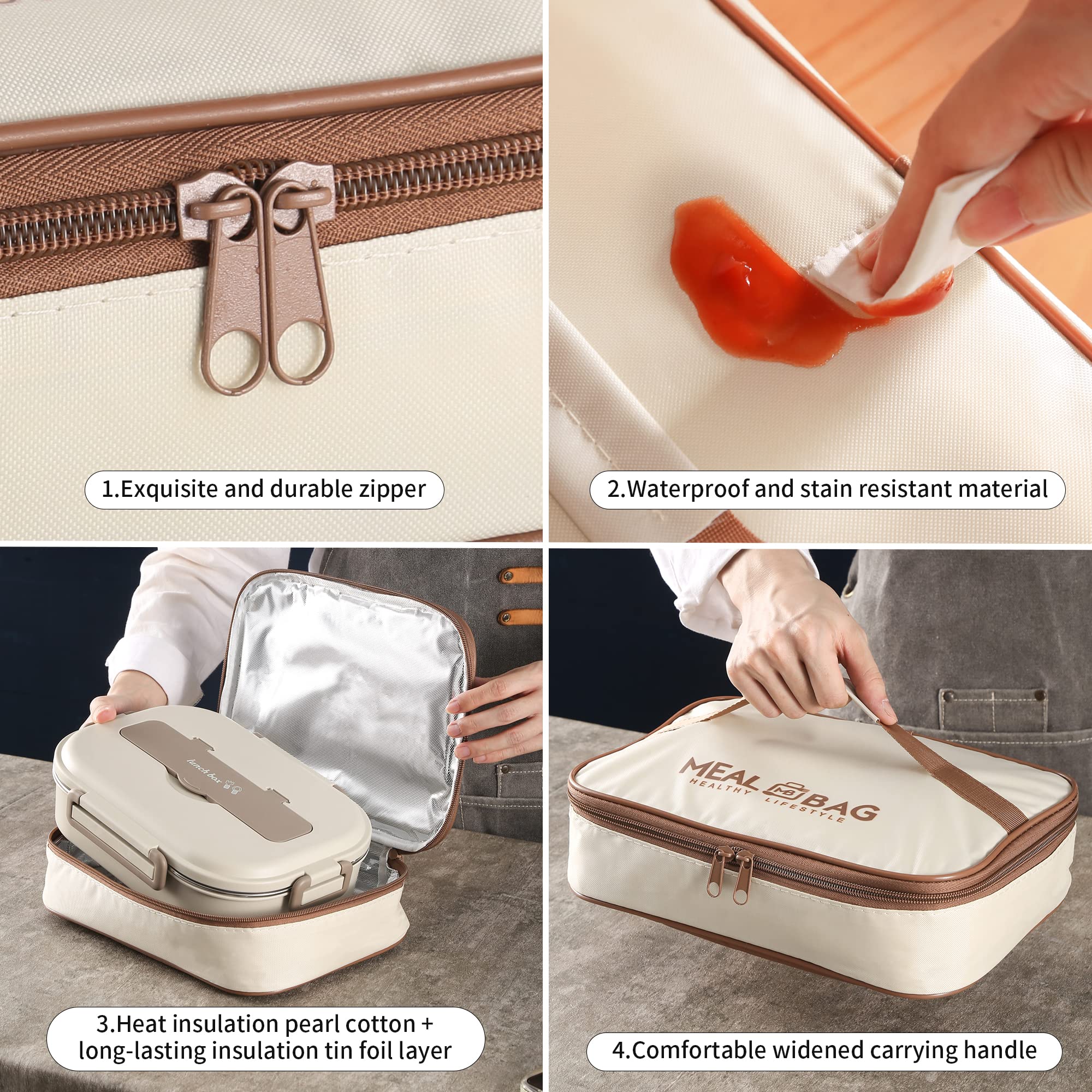 NUTRIUPS 1L Contenitori in Vetro per Alimenti con 2 Scomparti, Bento Box con Cucchiaio in Acciaio Inox, Sicuro per il Microonde e il Forno (NON I COPERCHI) - Rettangolare