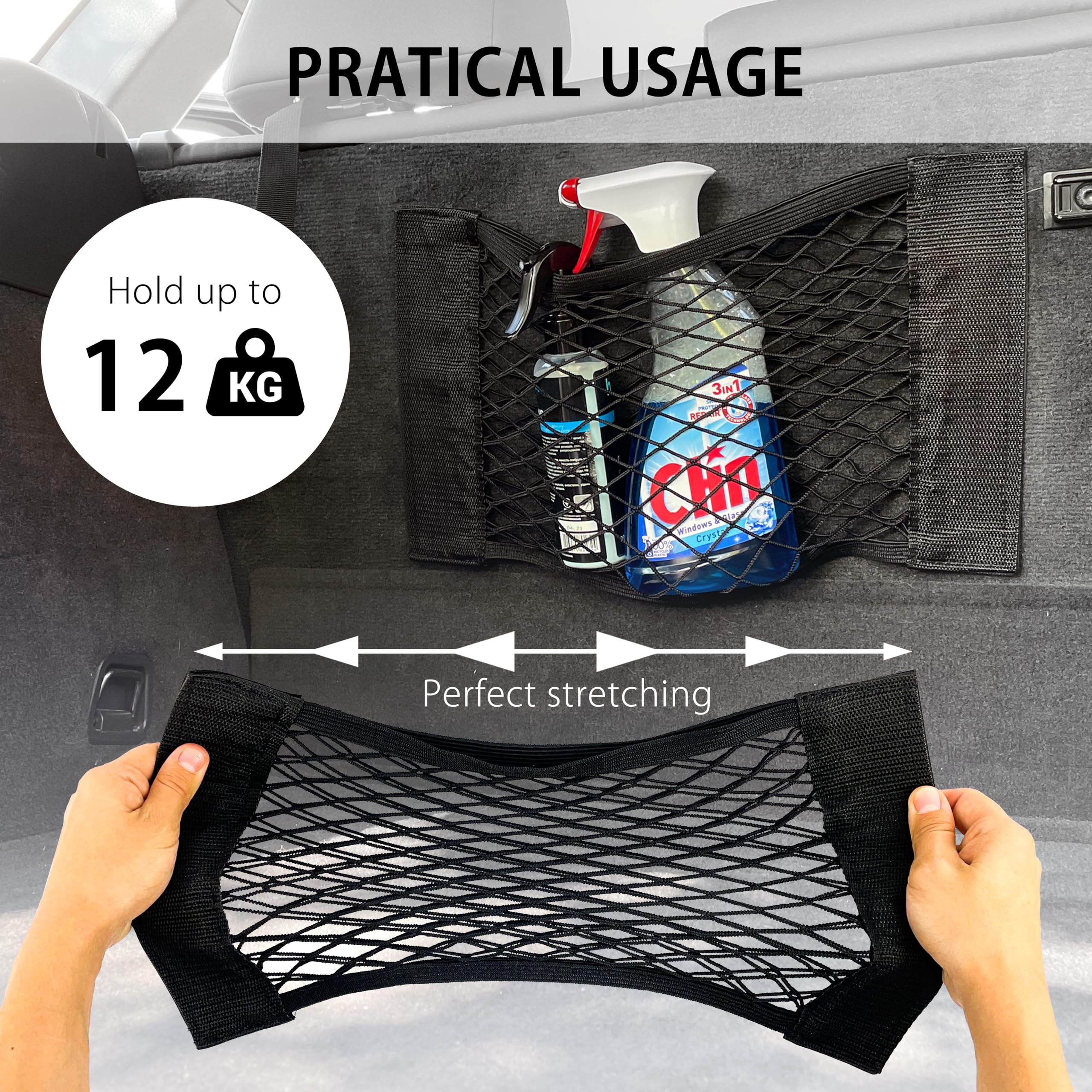 MyGadget 2 x Red Bagażnik z rzepem [ 25 x 60 cm] - Uniwersalny organizer do samochodu lub vana, do akcesoriów, takich jak kamizelki bezpieczeństwa i gaśnice