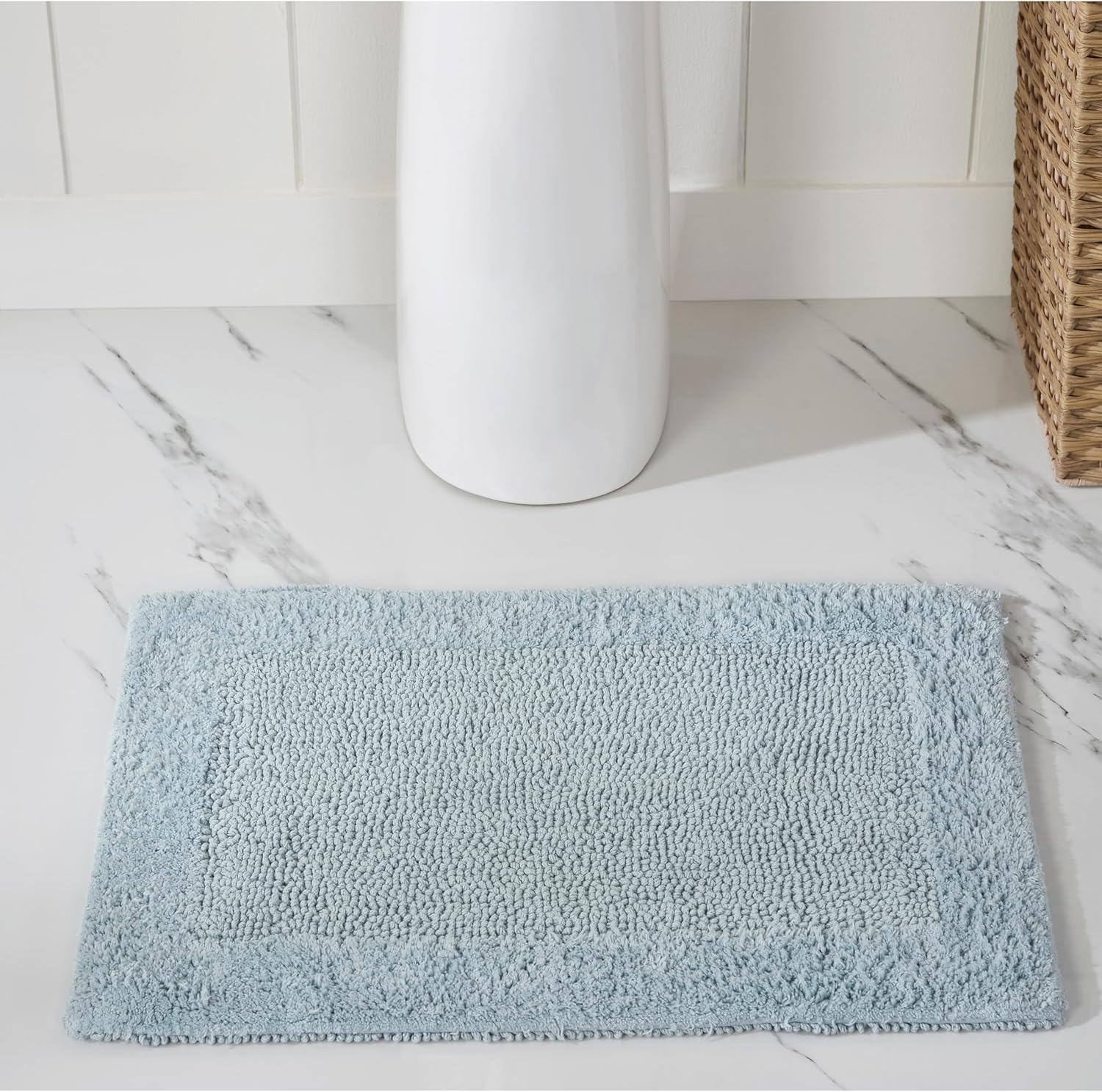 Better Trends Edge Collection Runner, 100% Tufted Thick Chenille & Soft Cotton, Machine Washable and Water Absorbent Bathroom Runner, 20 x 60 Inches, Blue