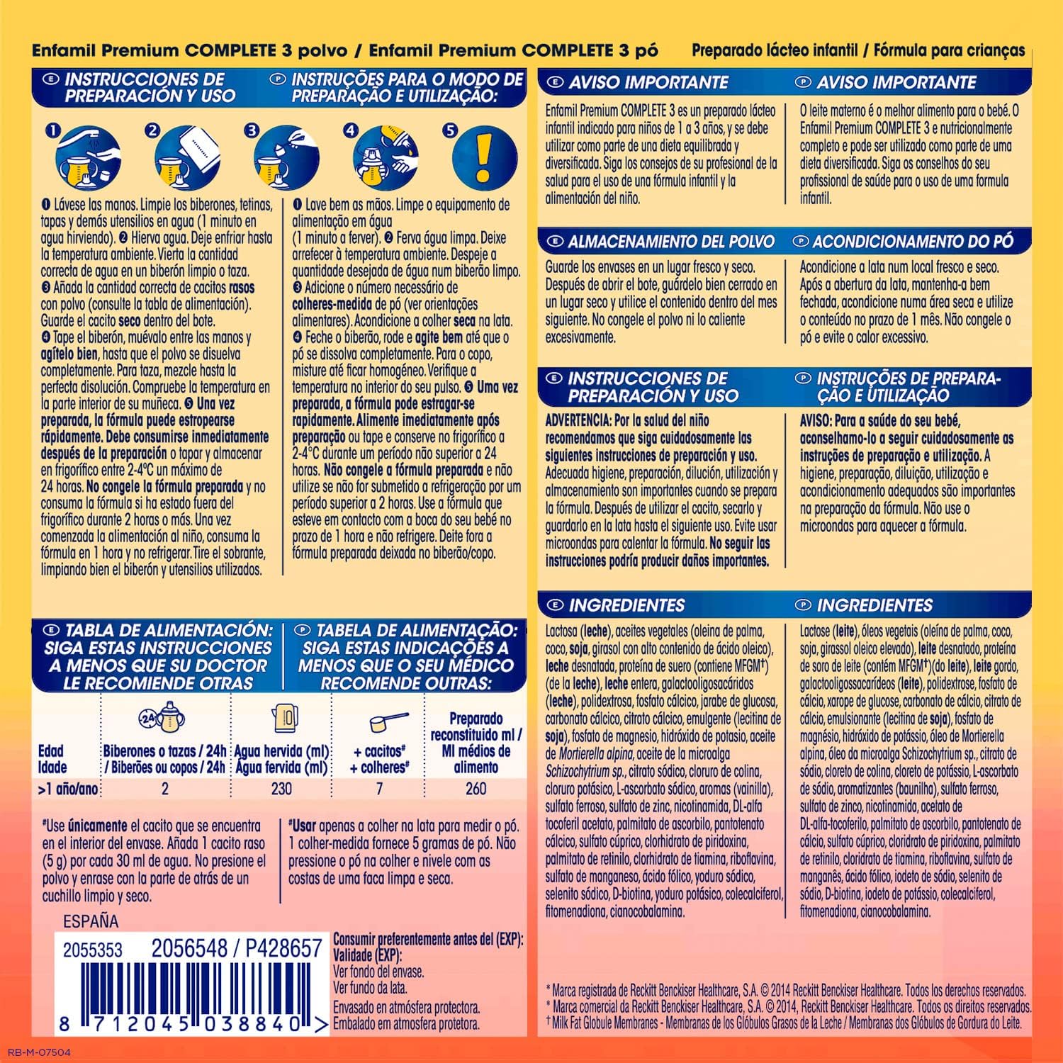 Enfamil Pack Ahorro, Enfamil Premium Complete 3, Preparado Lcteo Infantil de Crecimiento Para Lactantes Nios de 1 a 3 aos, 8x800 gr