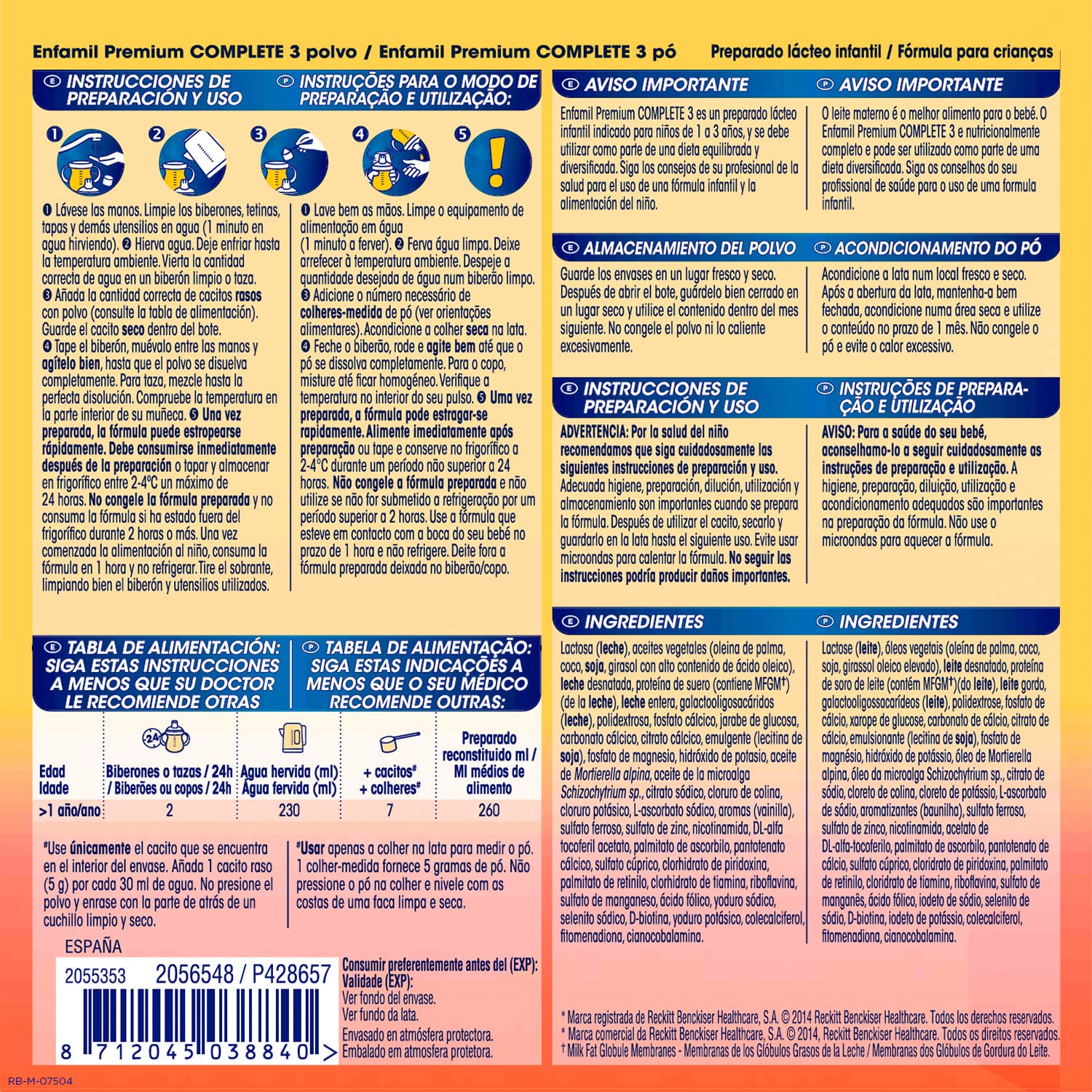 Enfamil Complete 3 Leche de Crecimiento en Polvo, desde los 12 Meses, 1 x 800g (Paquete de 4)