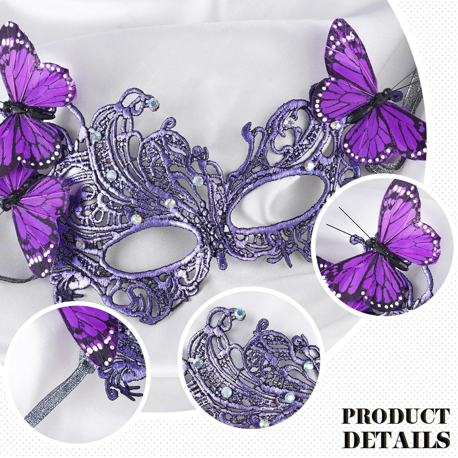 Lace Masquerade Masks for Women - 2026 Halloween Venetian Butterfly Mask with Rhinestone - Image 4