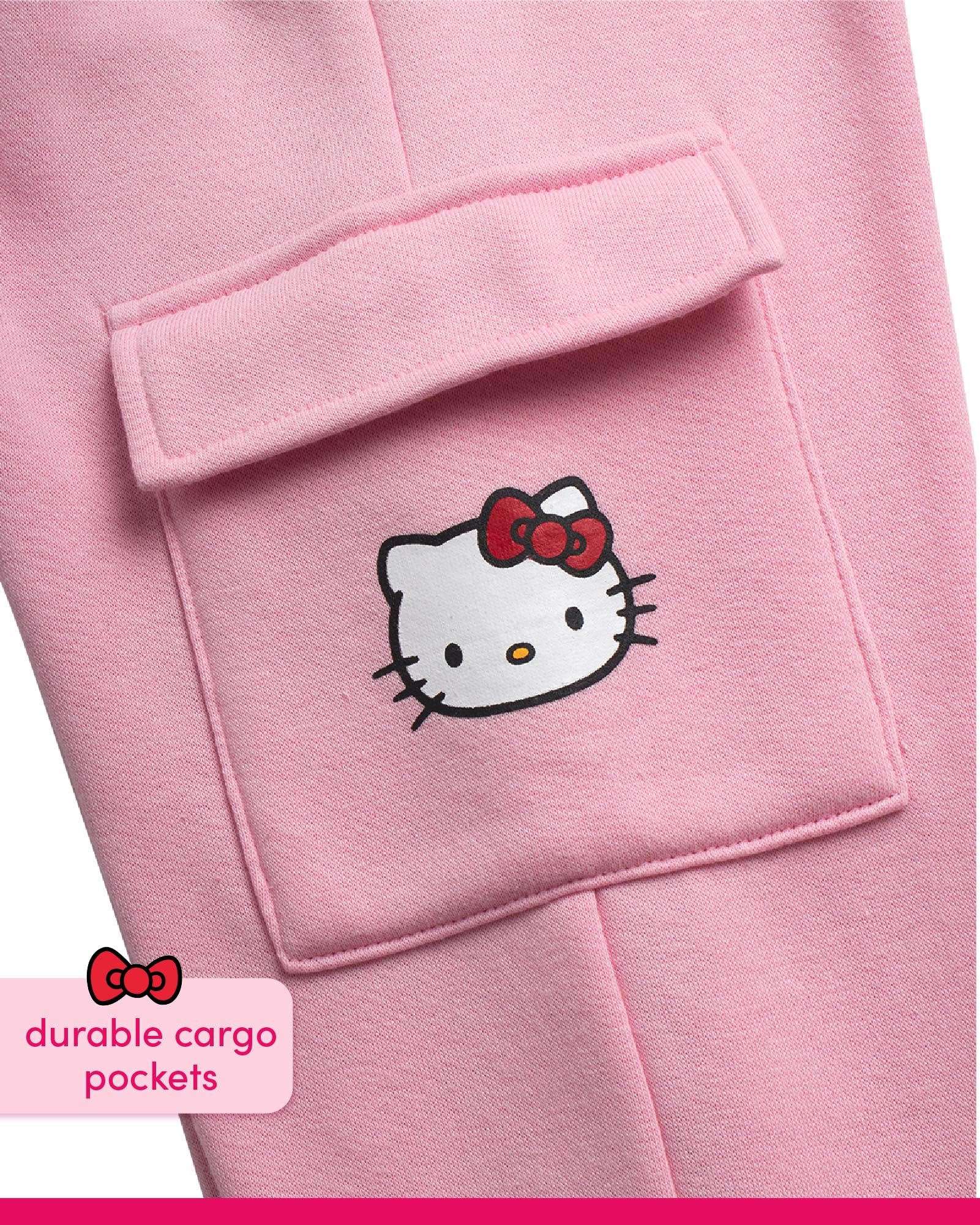 Hello Kitty Set di pantaloni da ragazza, 2 pezzi, felpa con cappuccio e pantaloni cargo abbinati con tasche (2T-12)