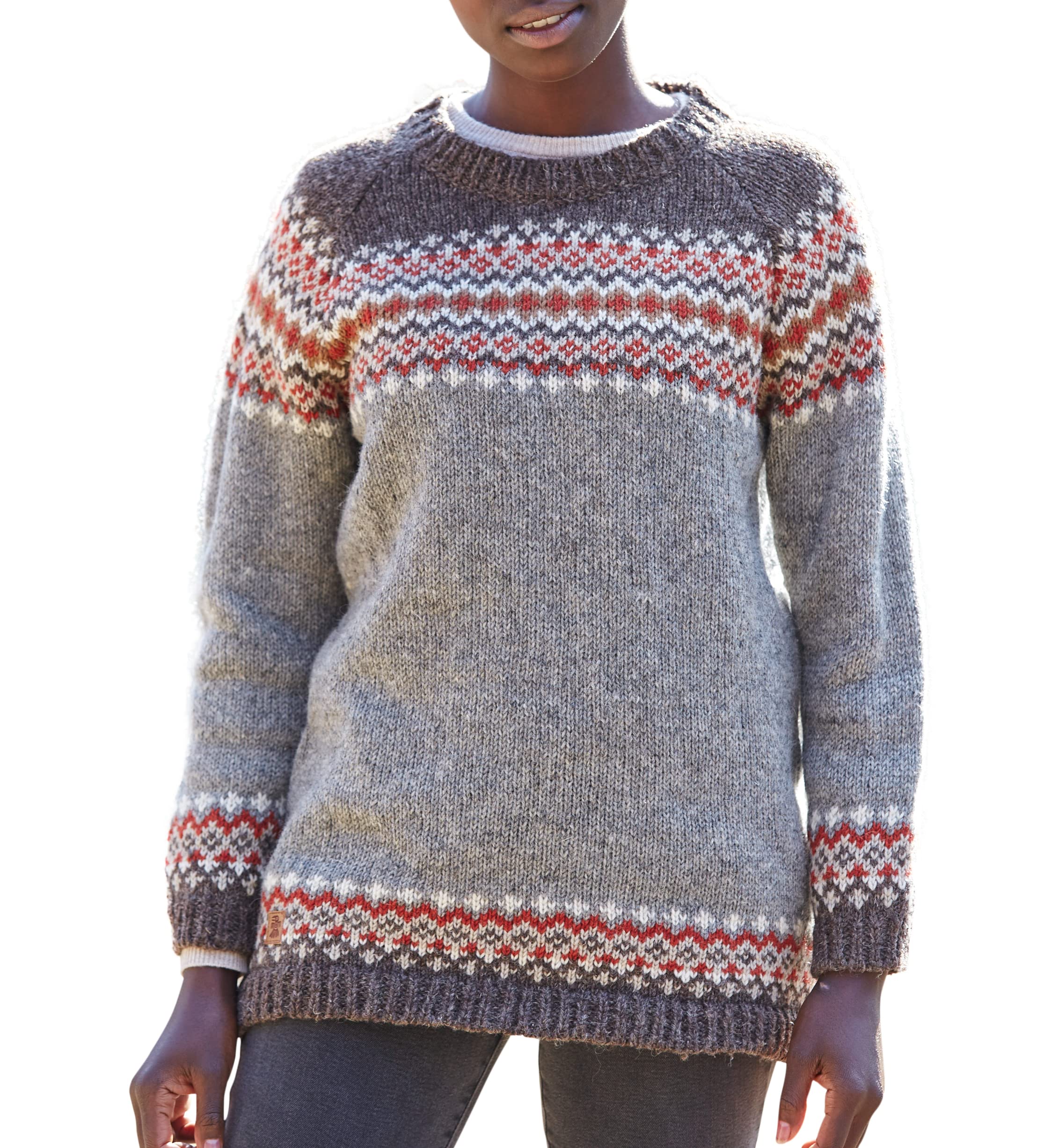Pachamama Vrouwen Wollen Beanie Hoed Fleece Gevoerde Handgebreide Daisy Chain Denim One Size Handgemaakte Extra Warm Fair Trade, Denim, Eén Maat